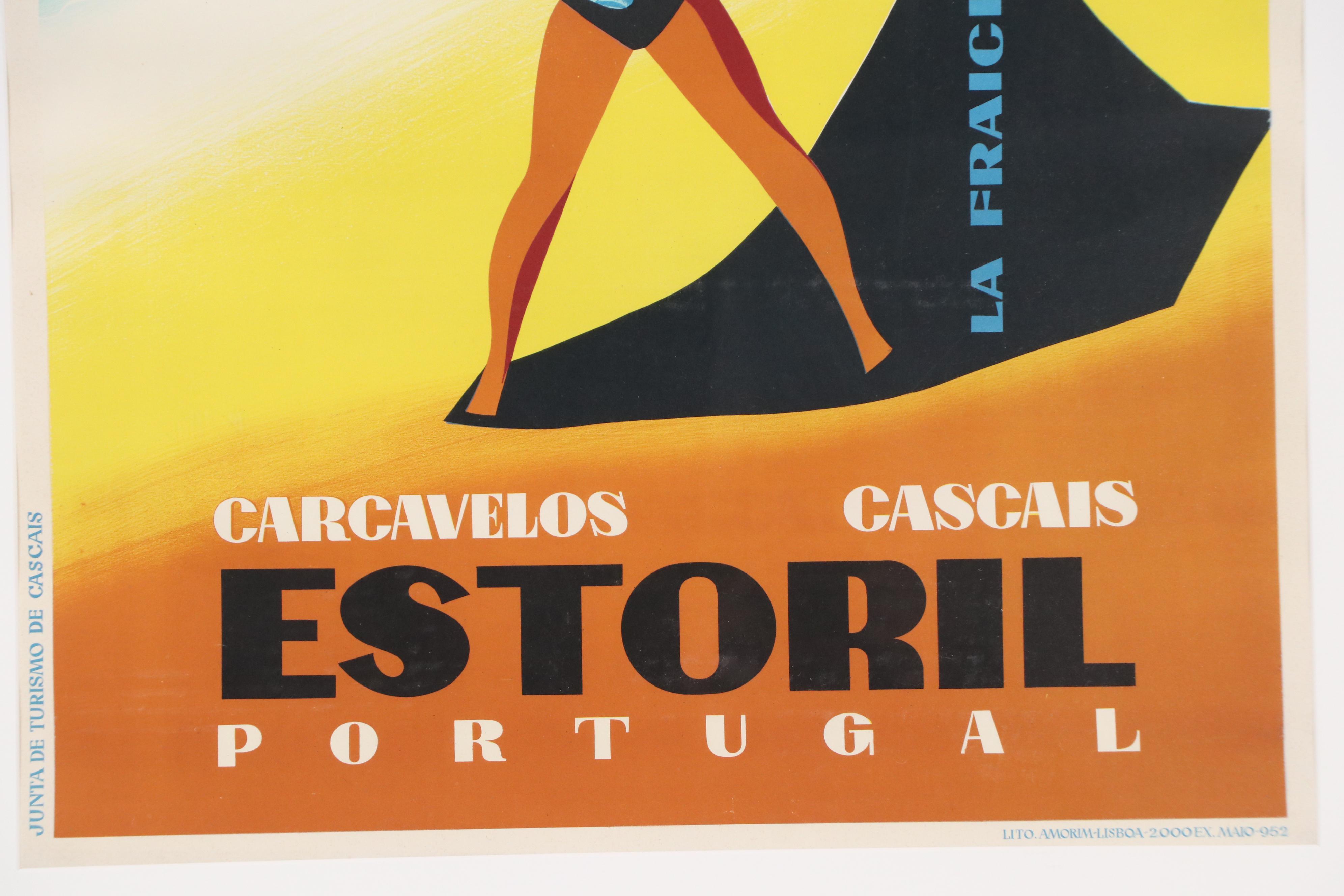 Vintage Lithograph Poster "Carcavelos, Cascais, Estoril Portugal," 1951