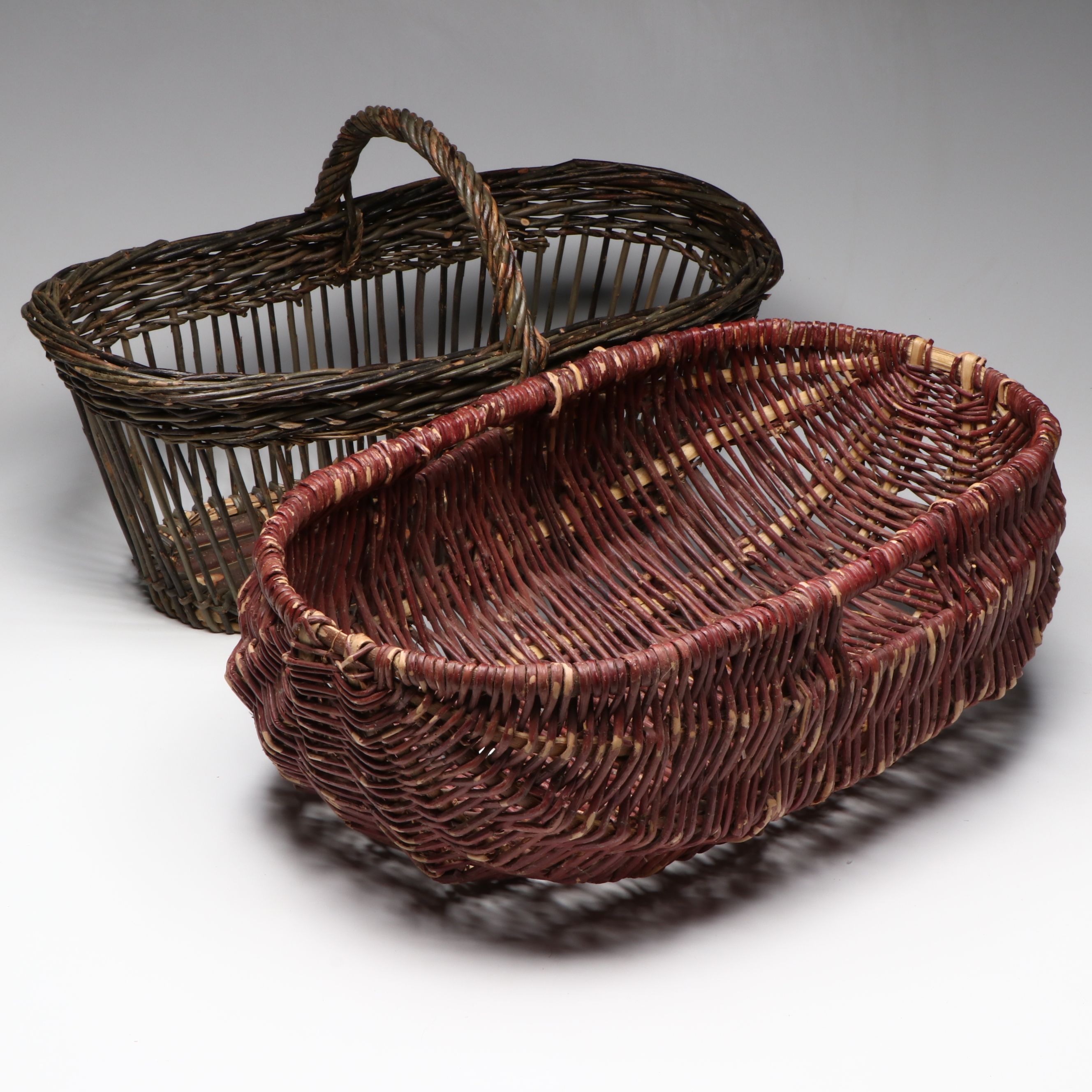 French and Dakota First Nations Crafted Willow Gathering and Baby Baskets