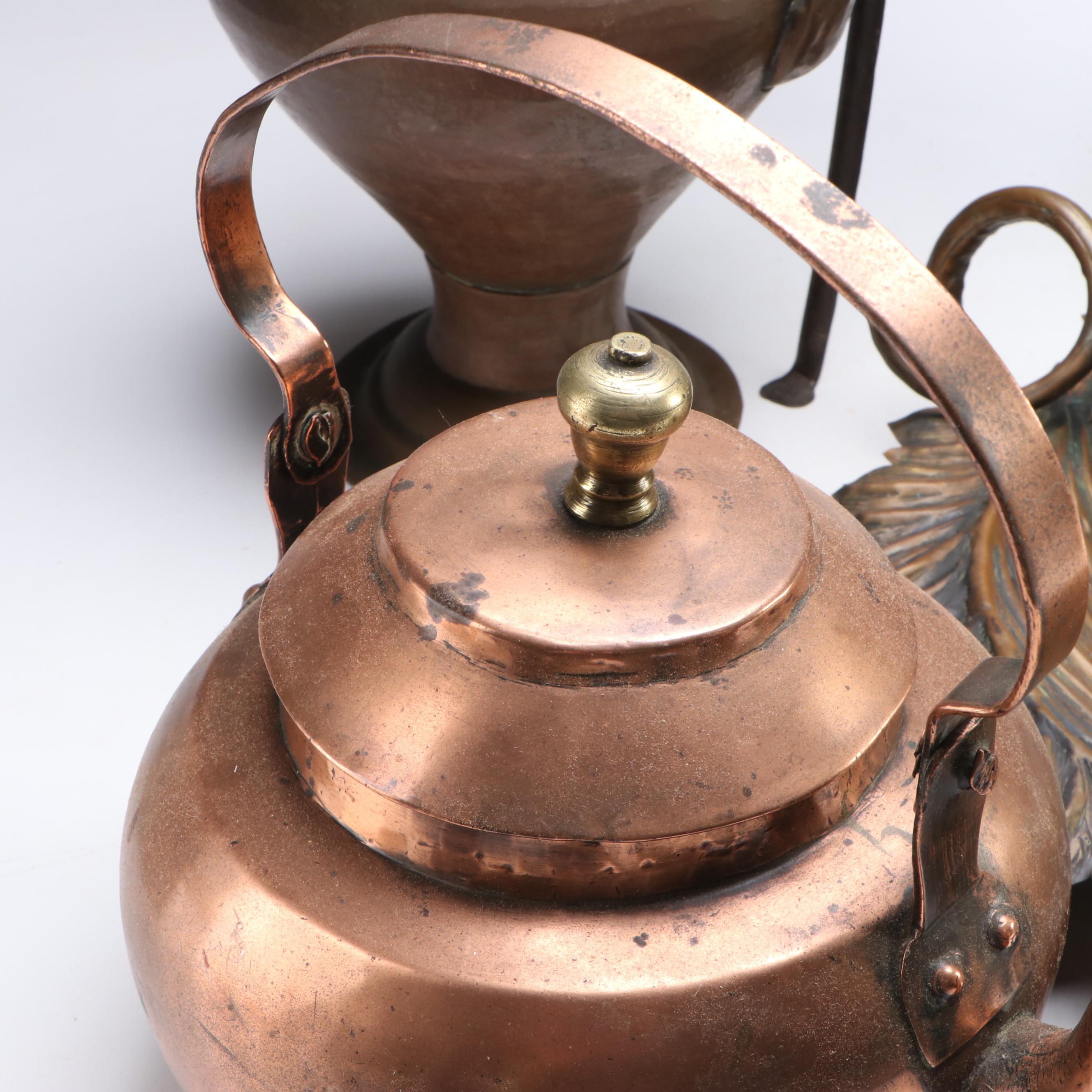 English Brass Candlesticks with Kettle and More, 18th to 19th Century