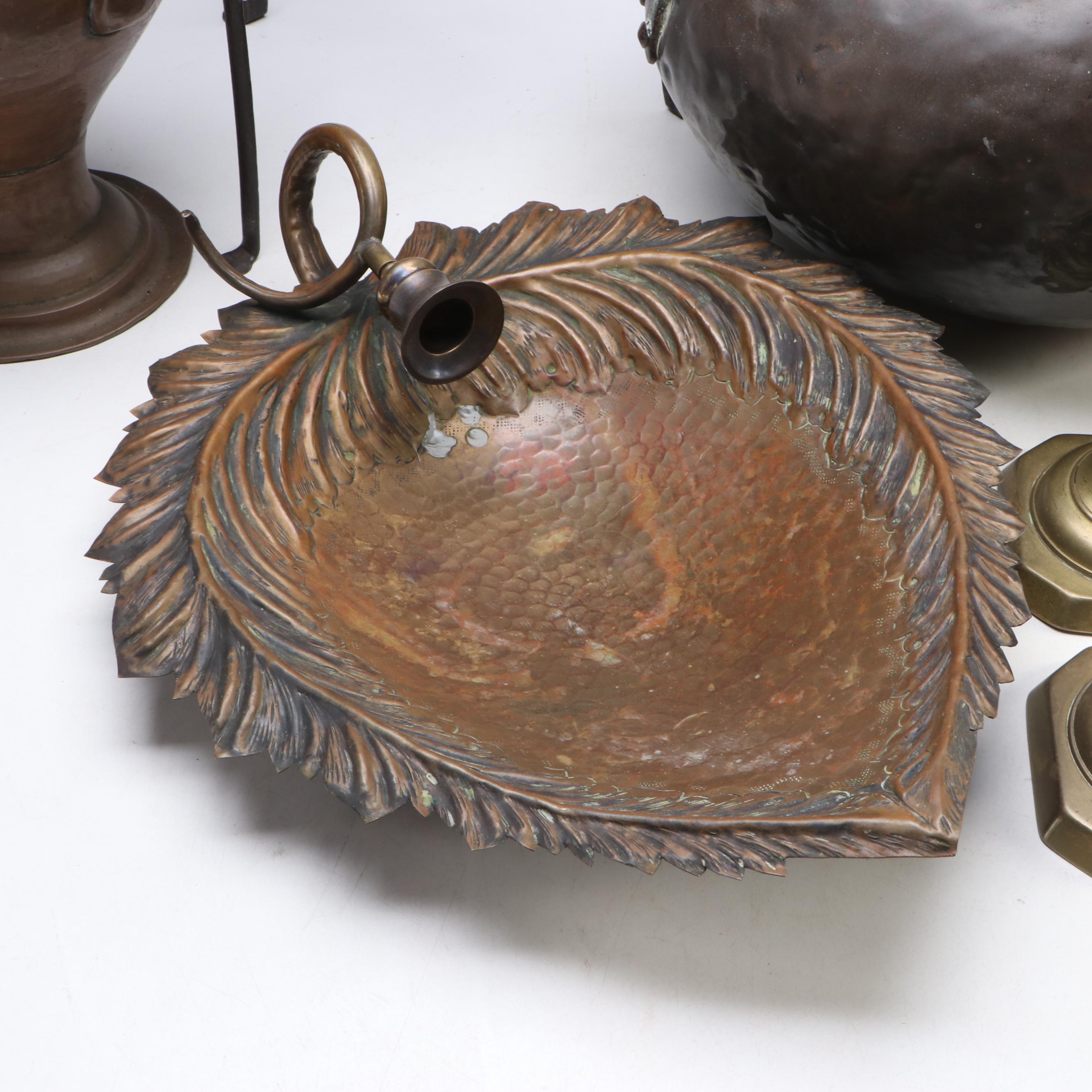 English Brass Candlesticks with Kettle and More, 18th to 19th Century