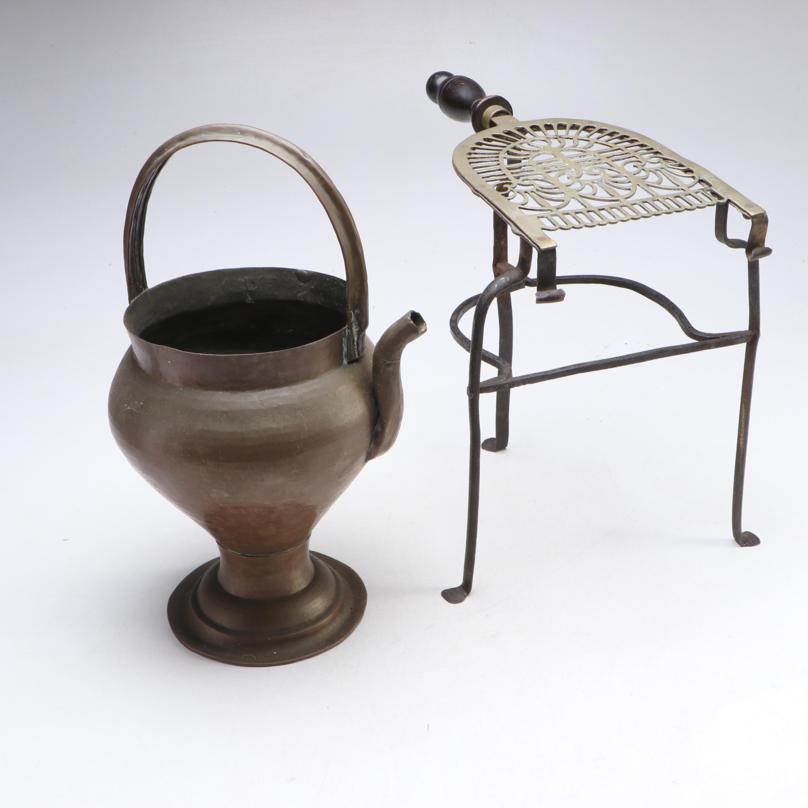 English Brass Candlesticks with Kettle and More, 18th to 19th Century