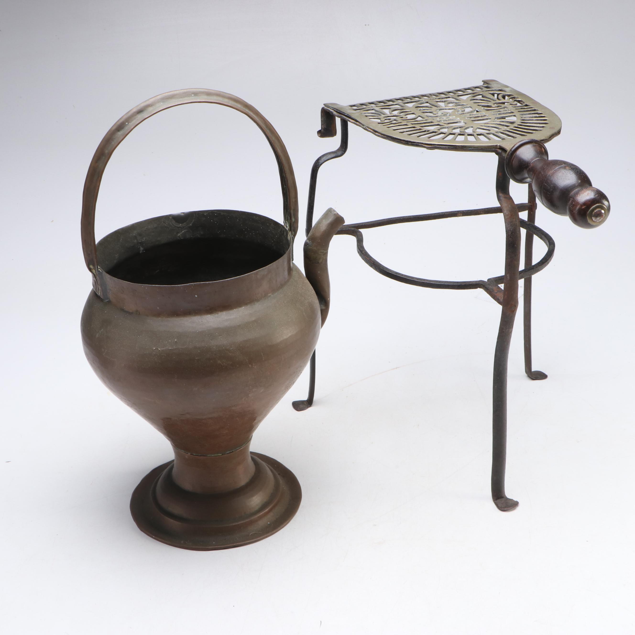 English Brass Candlesticks with Kettle and More, 18th to 19th Century