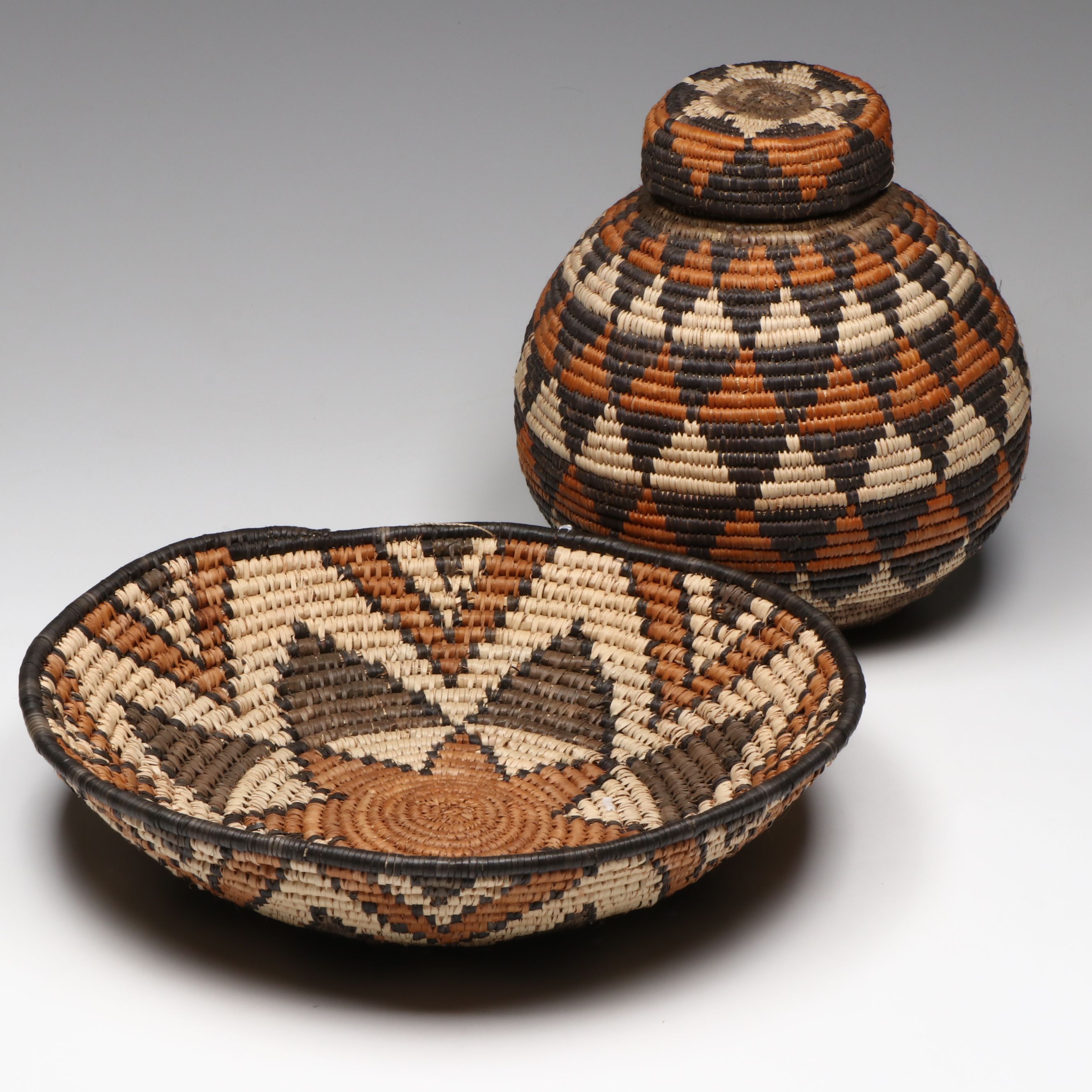 Zulu Ilala Palm and Natural Dye Isichumo and Bowl Baskets
