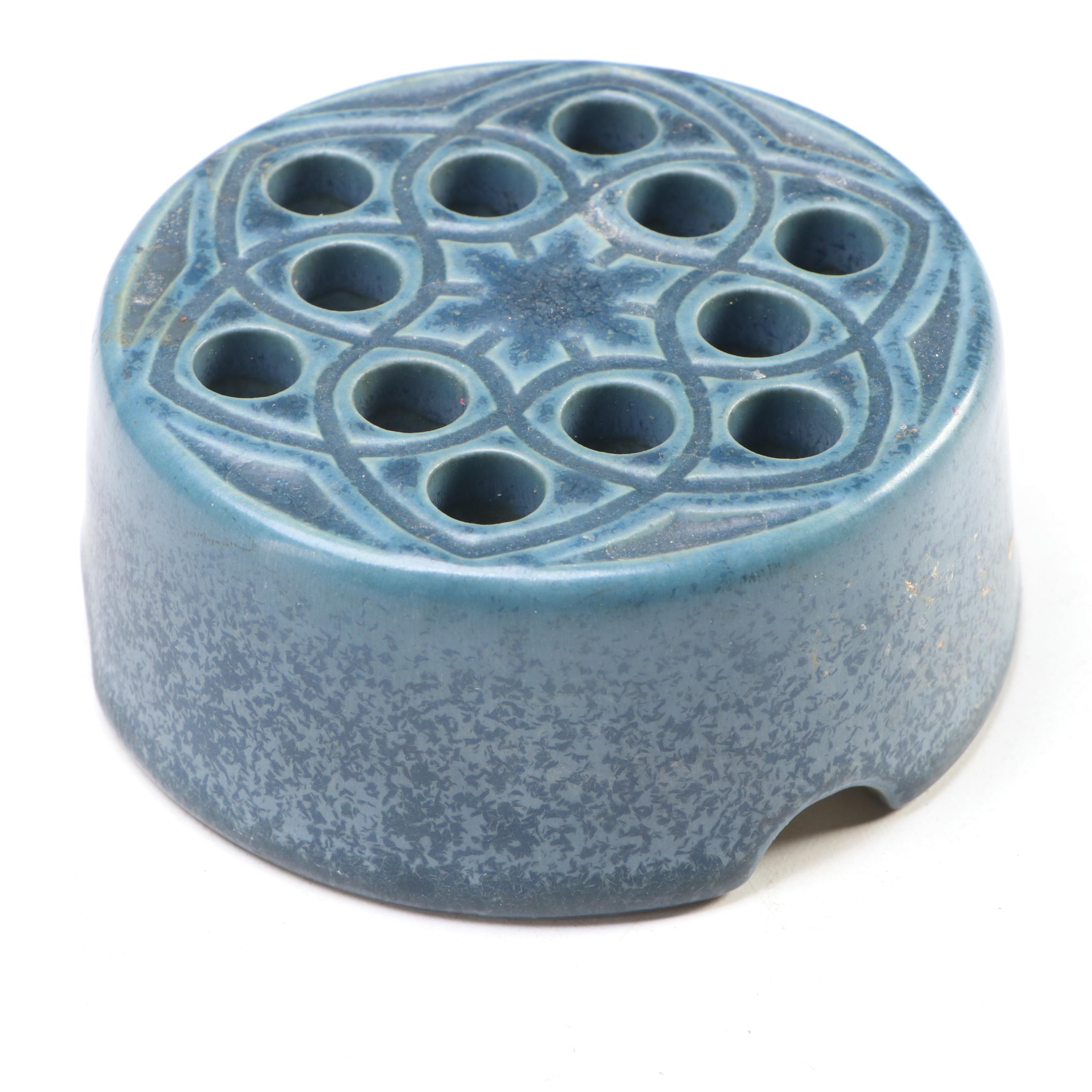 Rookwood Pottery Arts and Crafts Blue Console Bowl and Flower Frog