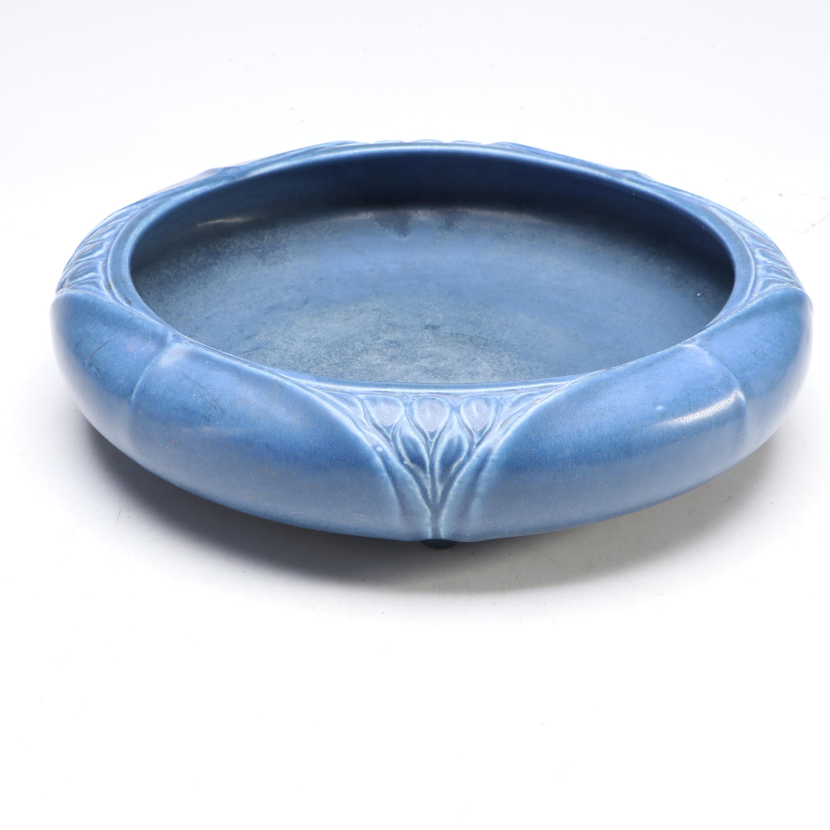 Rookwood Pottery Arts and Crafts Blue Console Bowl and Flower Frog