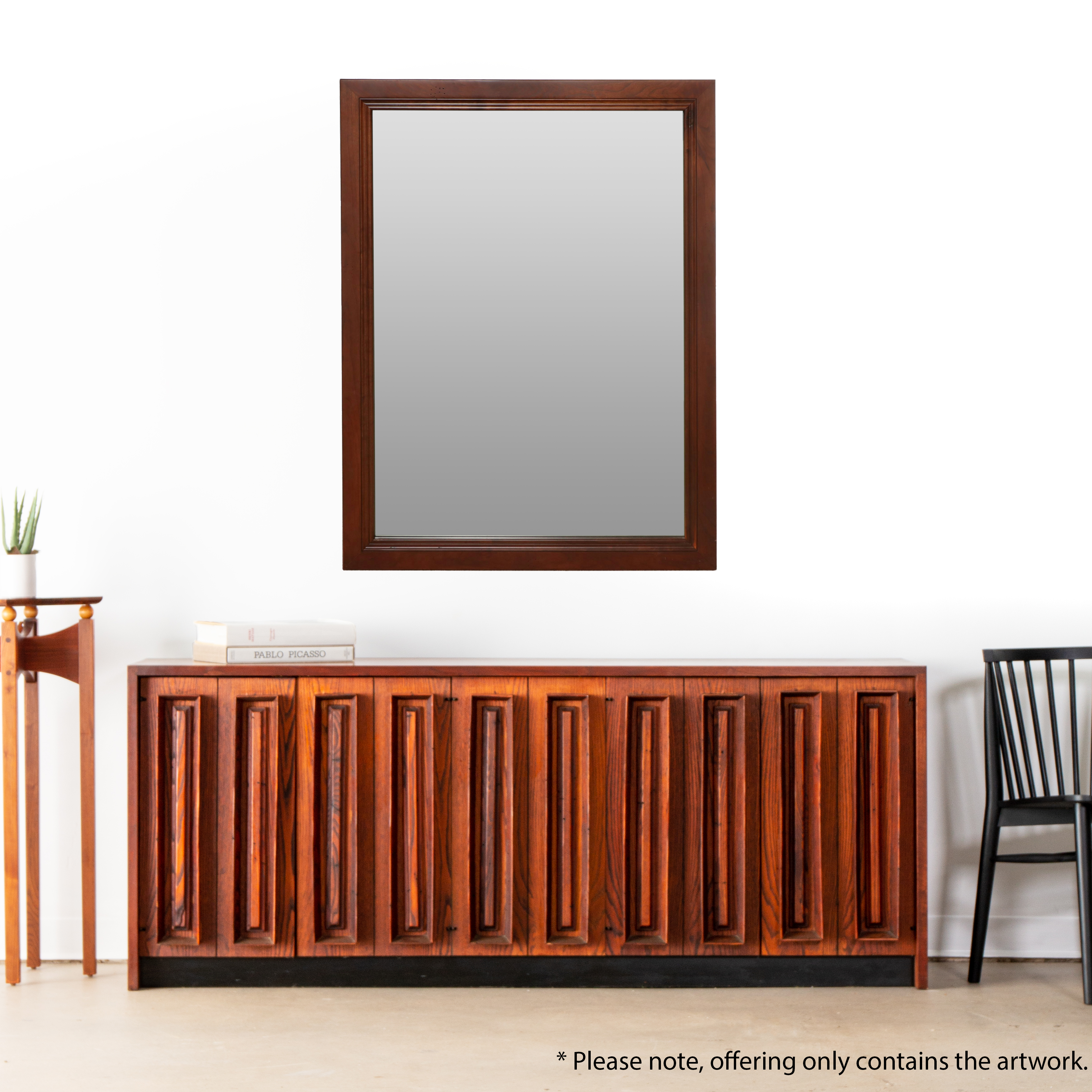 Mahogany Finish Wooden Frame Rectangular Wall Mirror