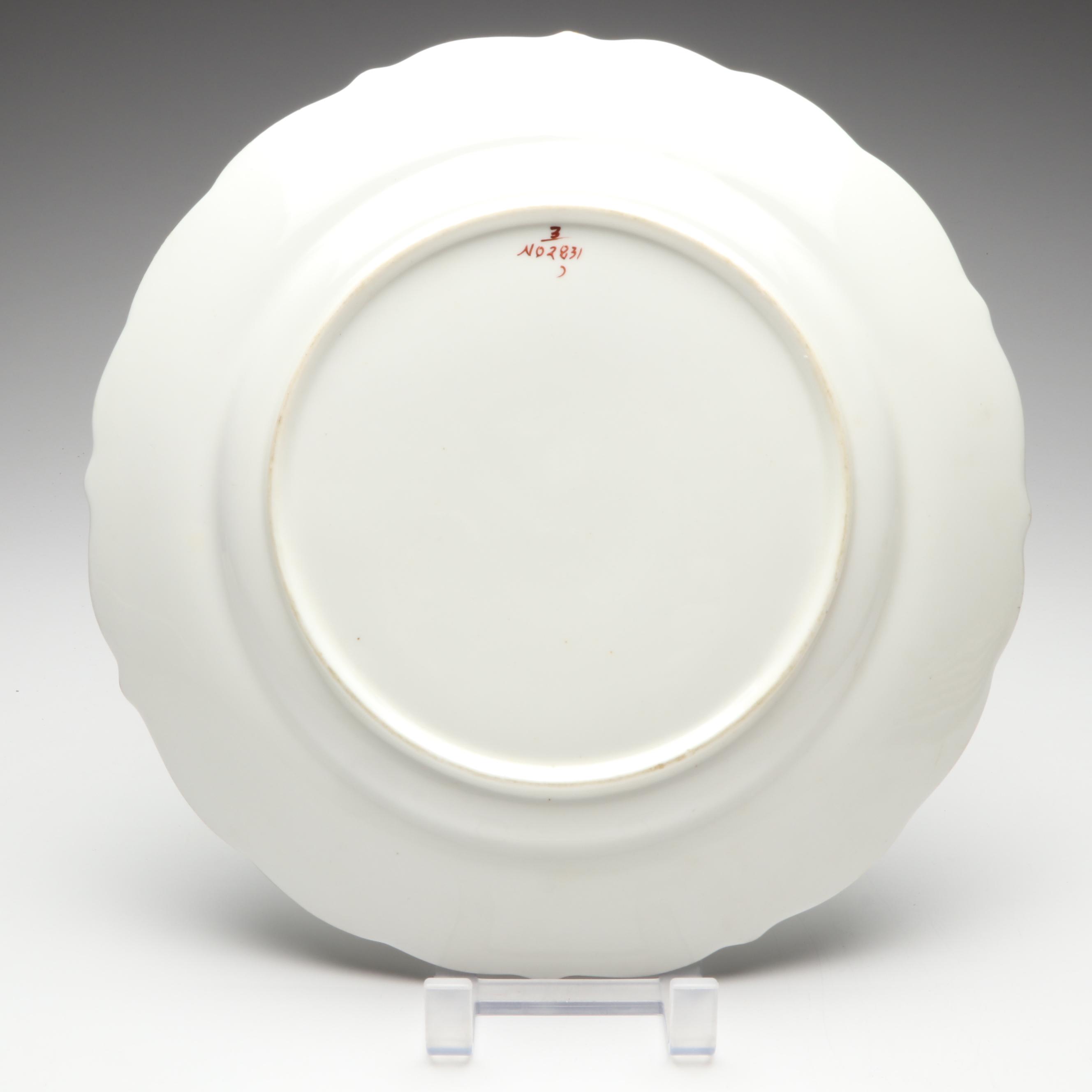 Gilt Porcelain Apple Green Scenic Casserole and Dinner Plates