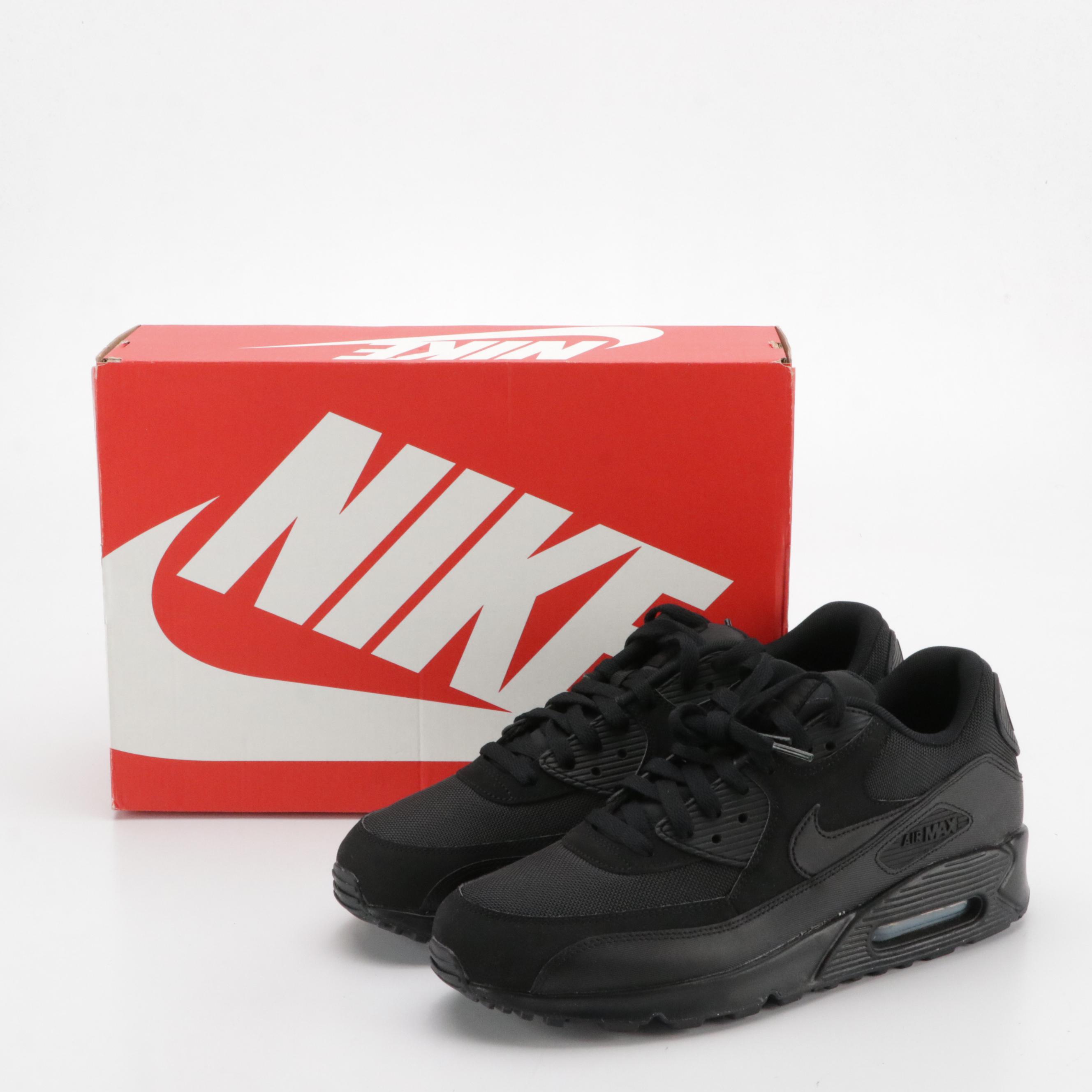 Men's Nike Air Max 90 Essential All Black Sneakers in Box