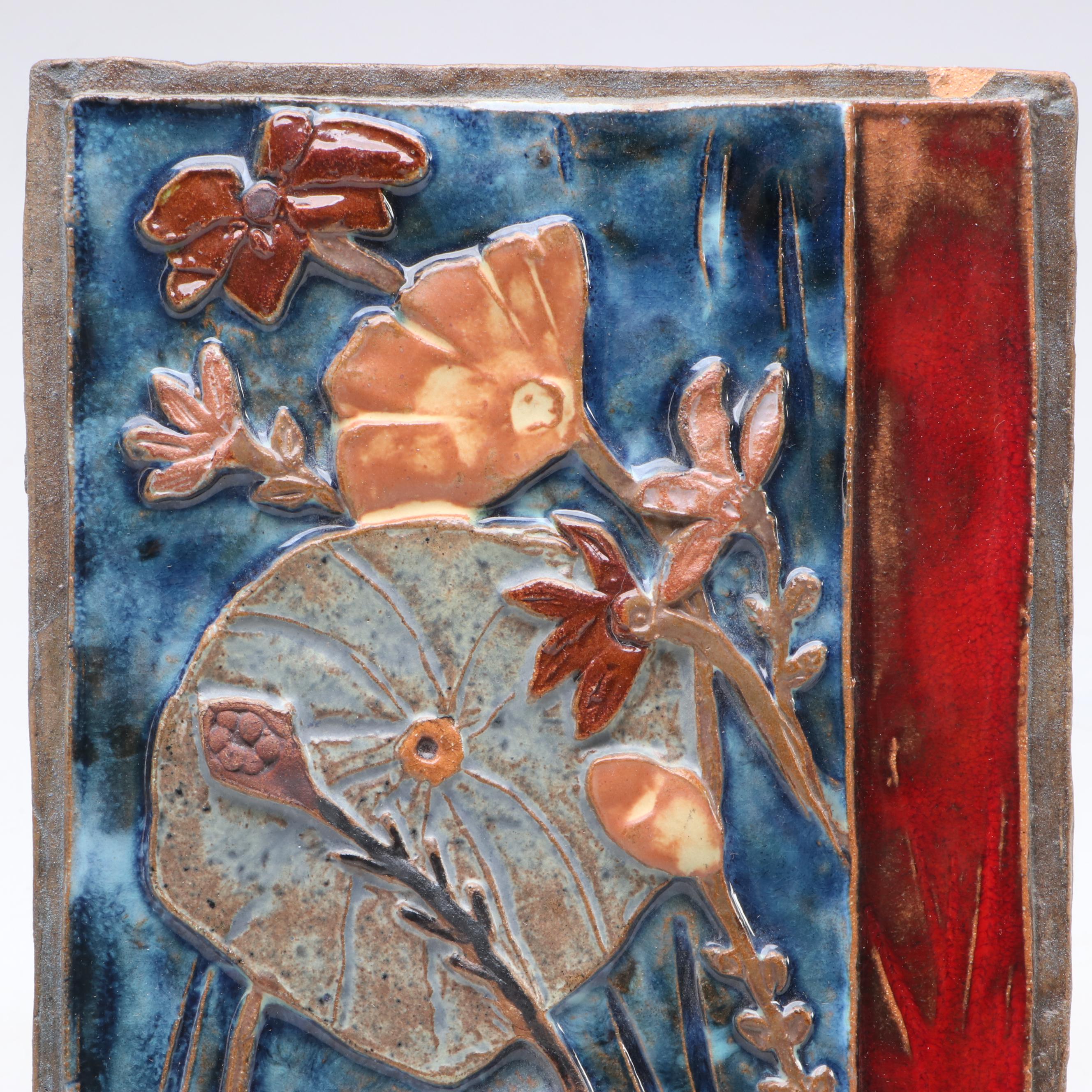 Ruth Faktor Israeli Terracotta Art Pottery Floral Tile