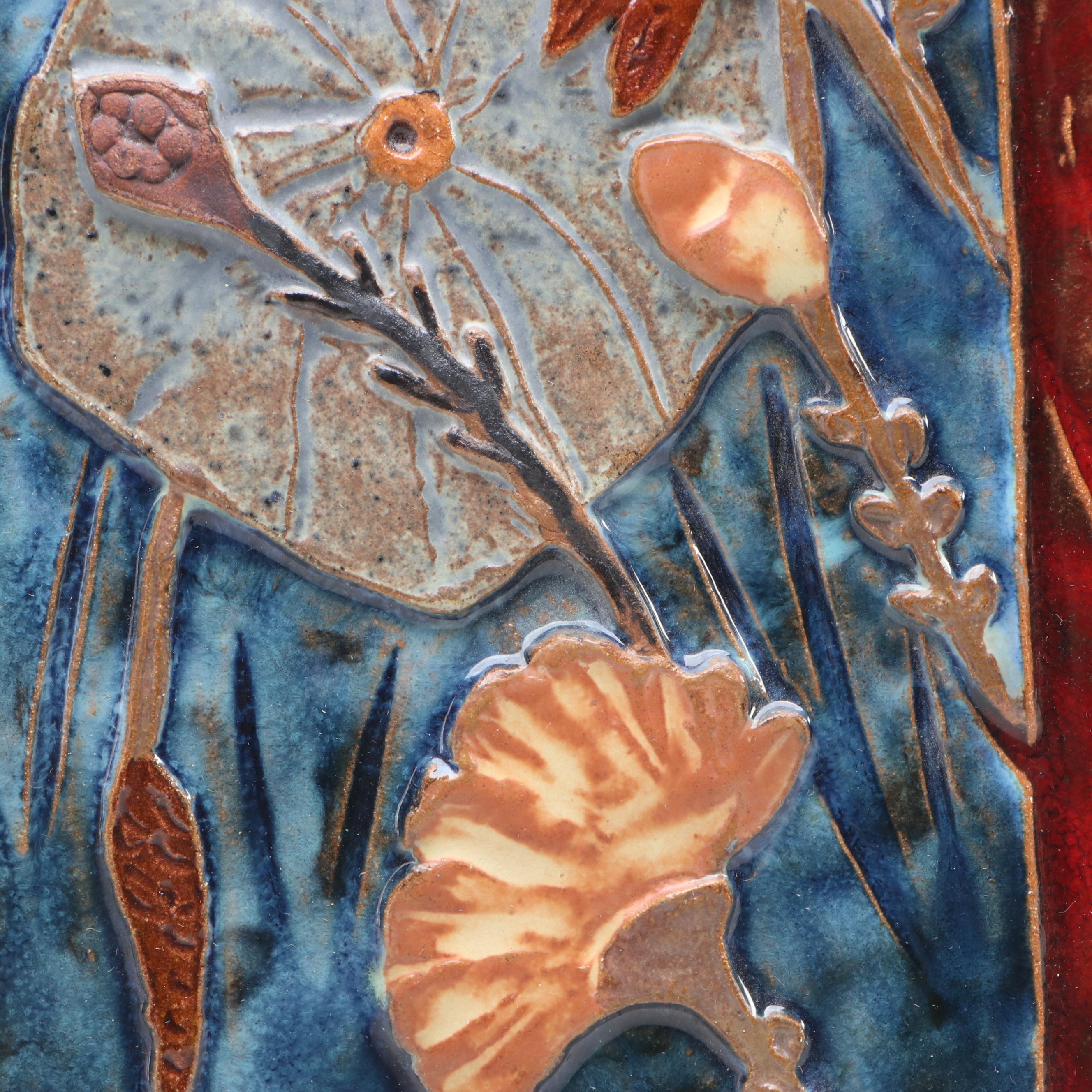 Ruth Faktor Israeli Terracotta Art Pottery Floral Tile