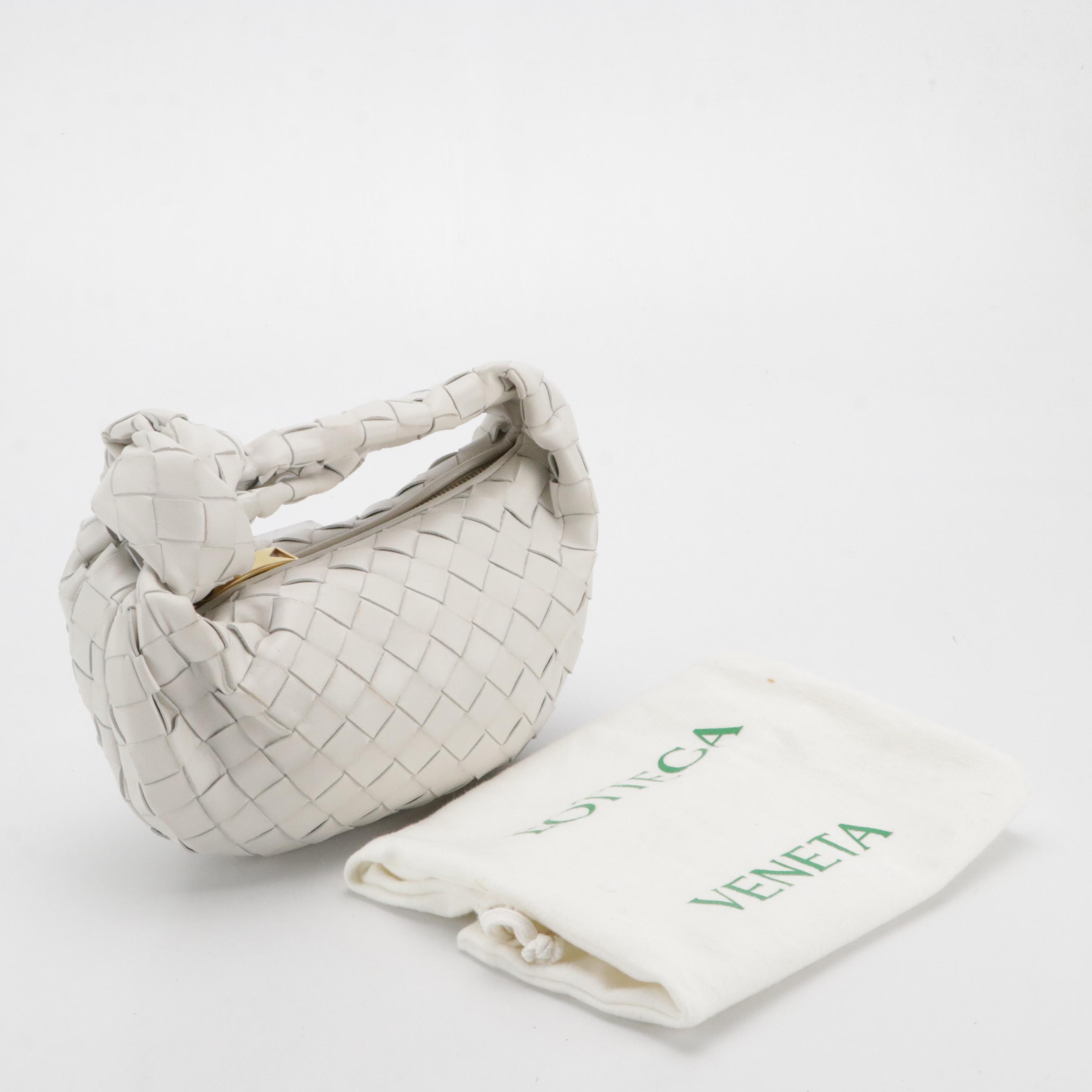 Bottega Veneta Mini Jodie Hobo Bag in Chalk Intrecciato leather