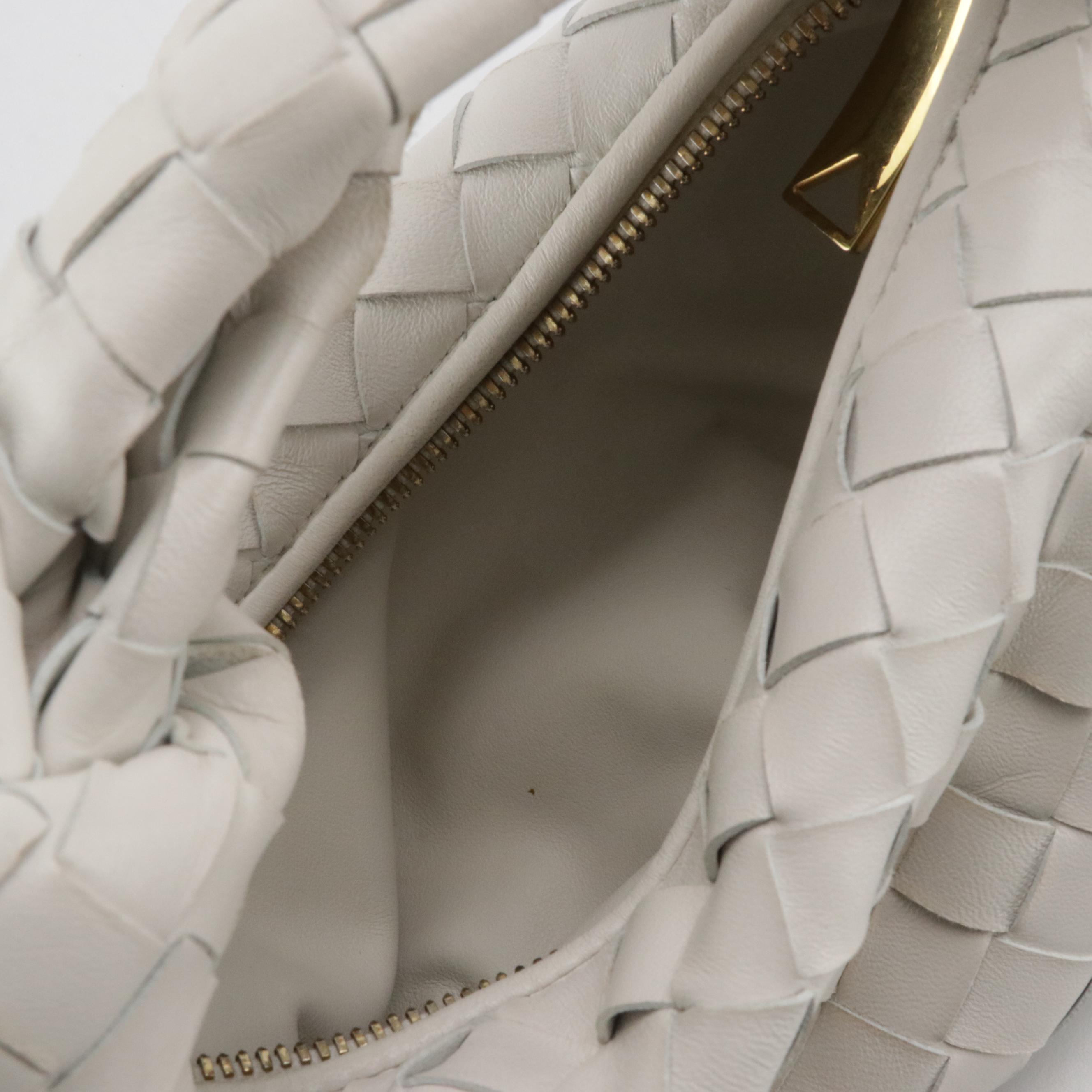 Bottega Veneta Mini Jodie Hobo Bag in Chalk Intrecciato leather