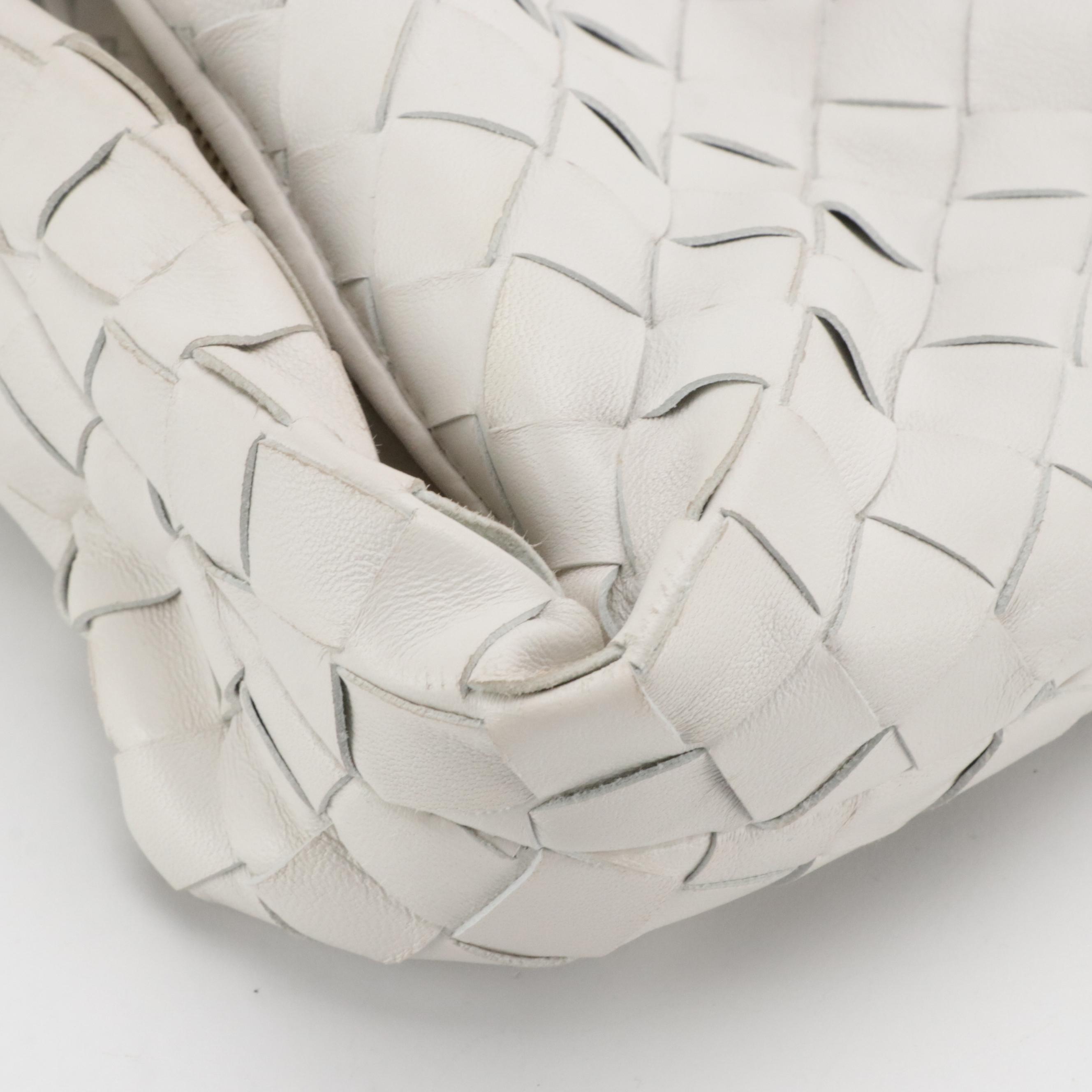 Bottega Veneta Mini Jodie Hobo Bag in Chalk Intrecciato leather