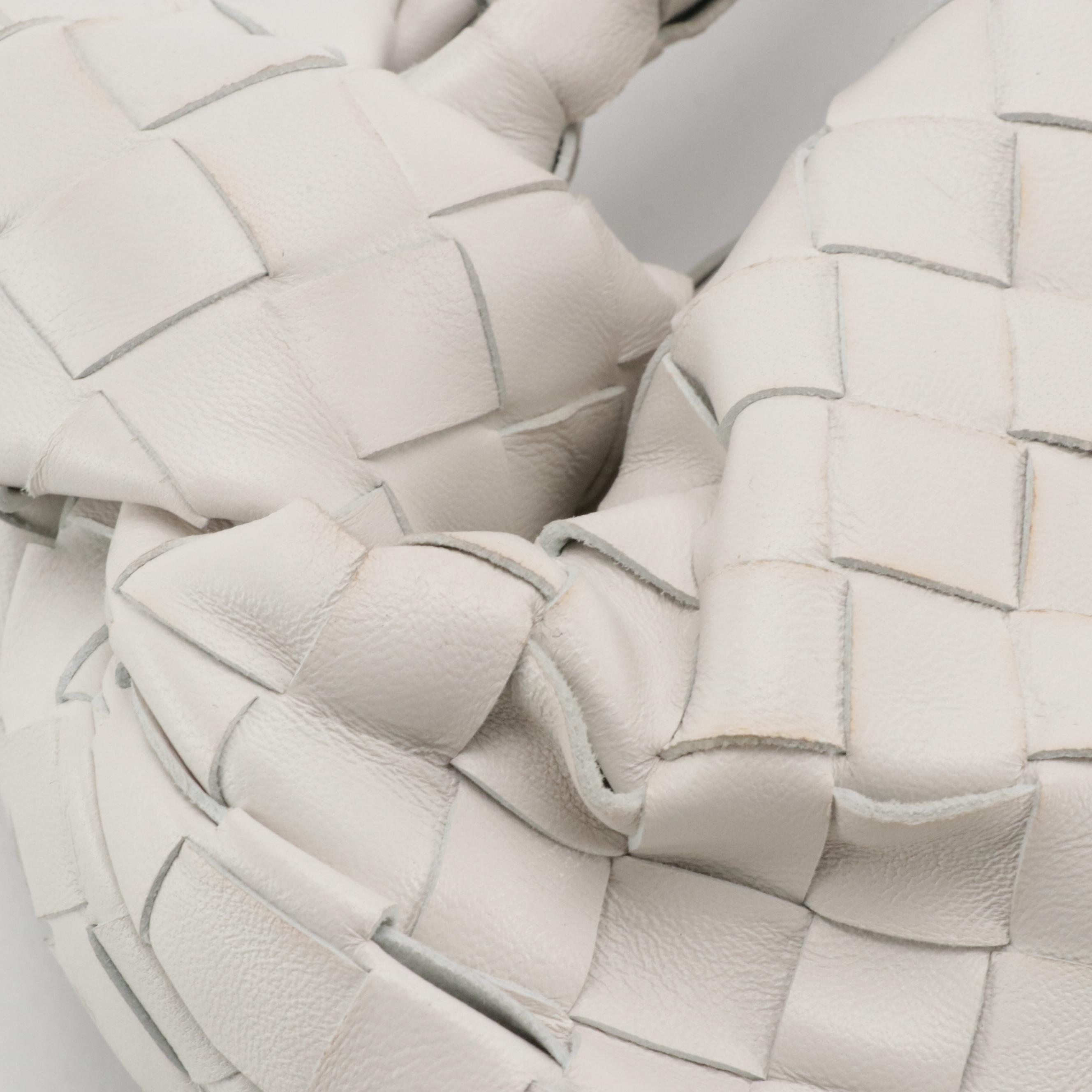 Bottega Veneta Mini Jodie Hobo Bag in Chalk Intrecciato leather