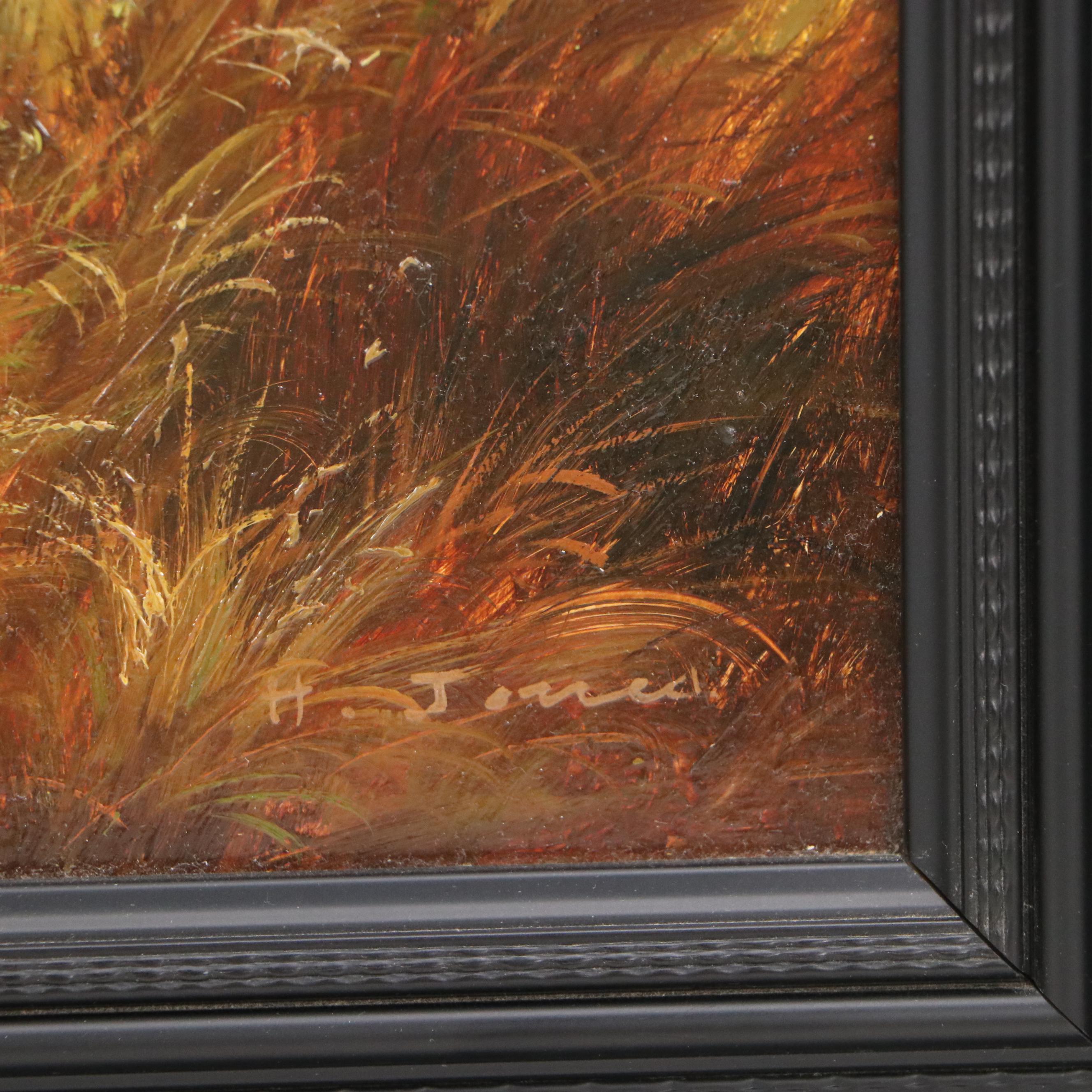 Oil Painting of English Setters in Hunting Scene, 20th Century