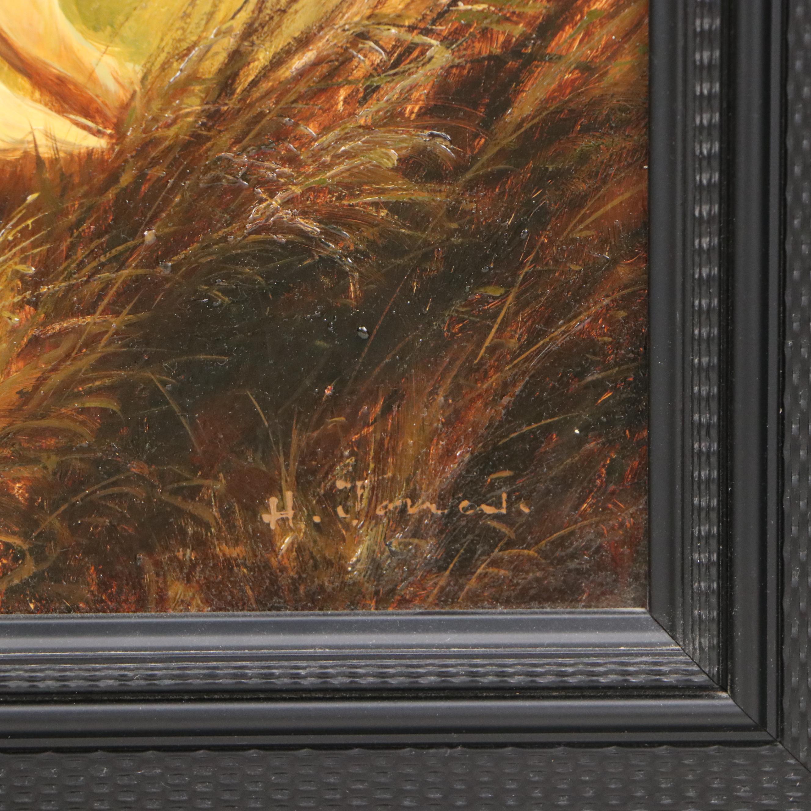 Oil Painting After Eugene Petit "Pointers in Landscape," 20th century