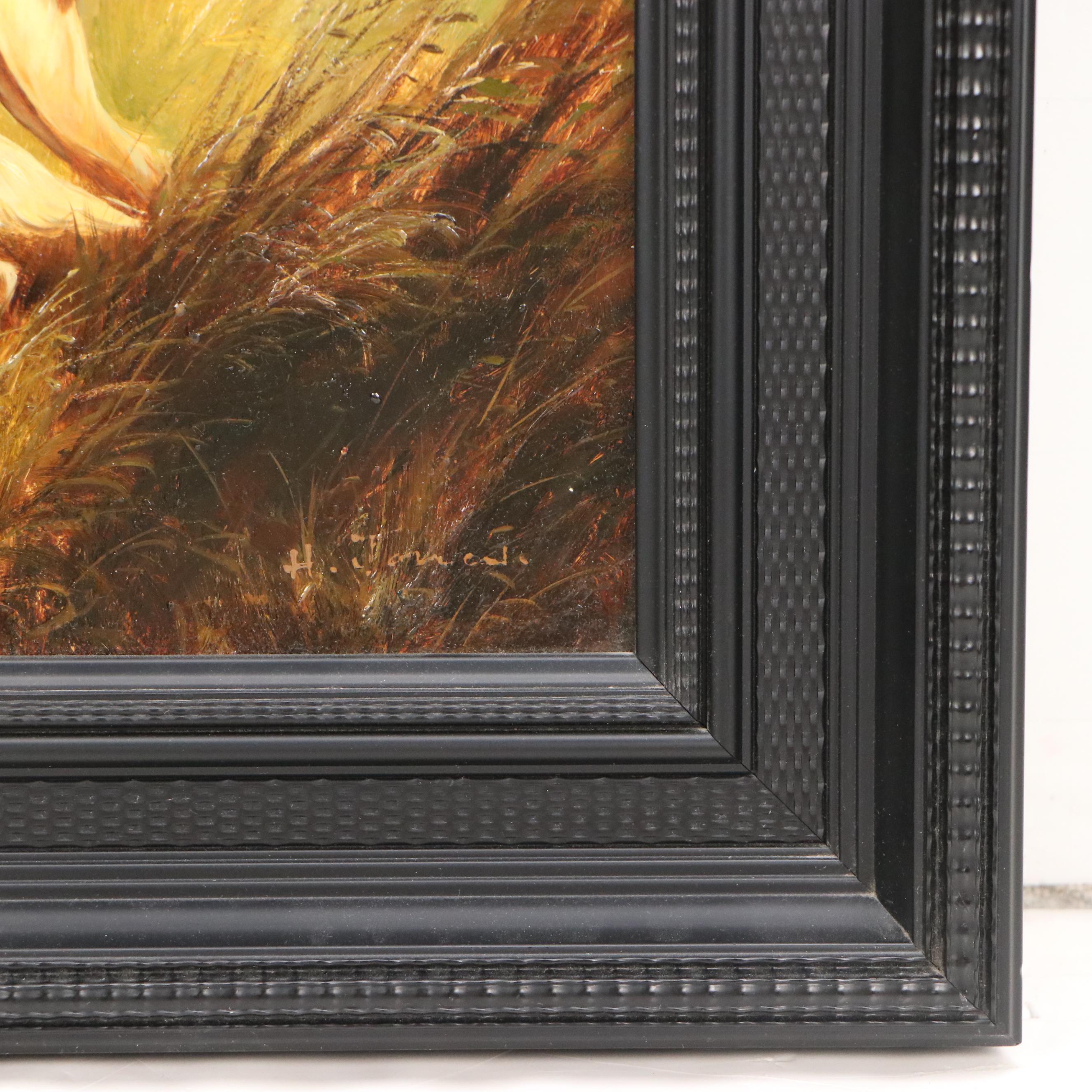 Oil Painting After Eugene Petit "Pointers in Landscape," 20th century