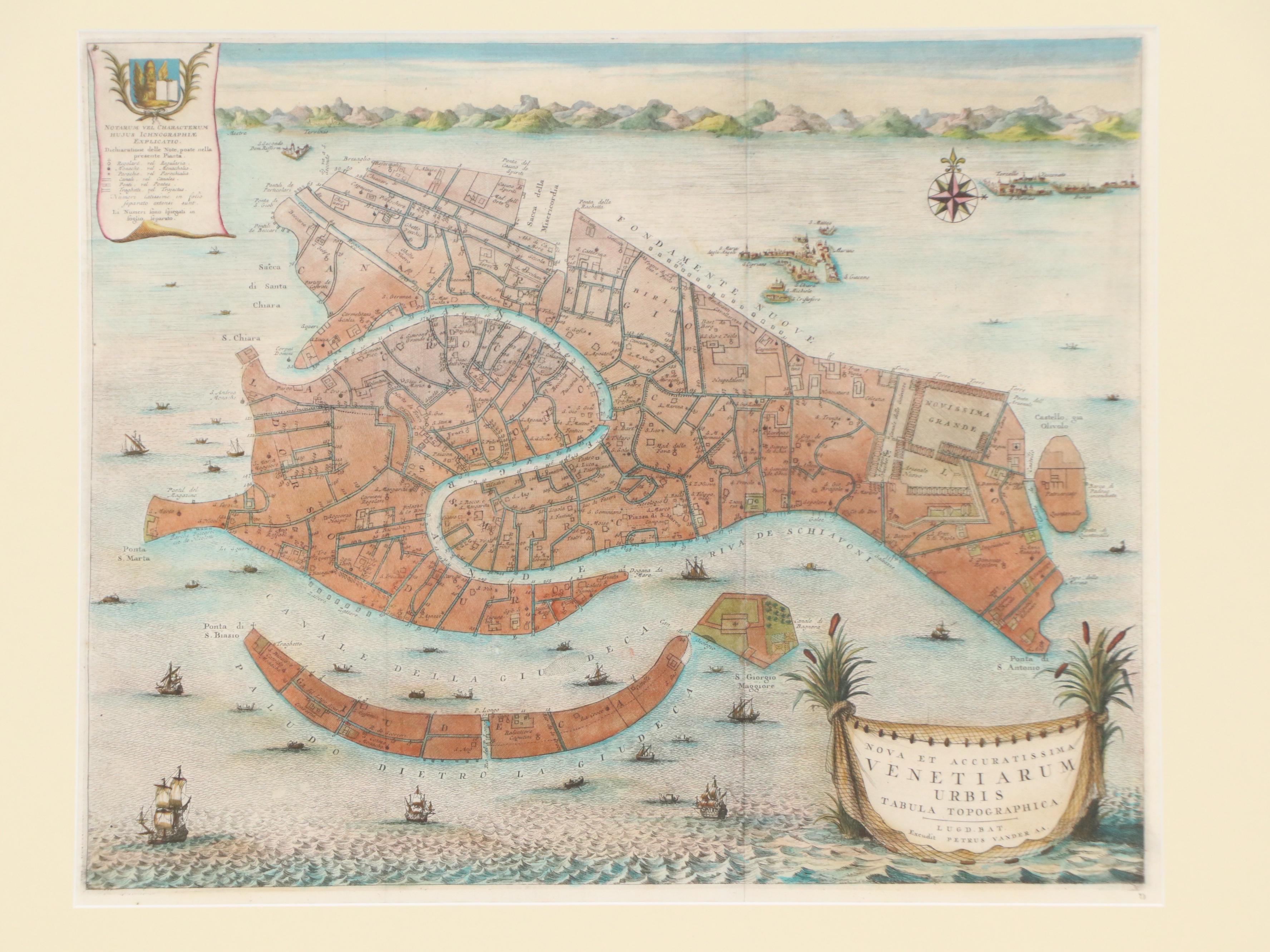 Pieter van der Aa Hand-colored Engraving Map of Venice, 1722