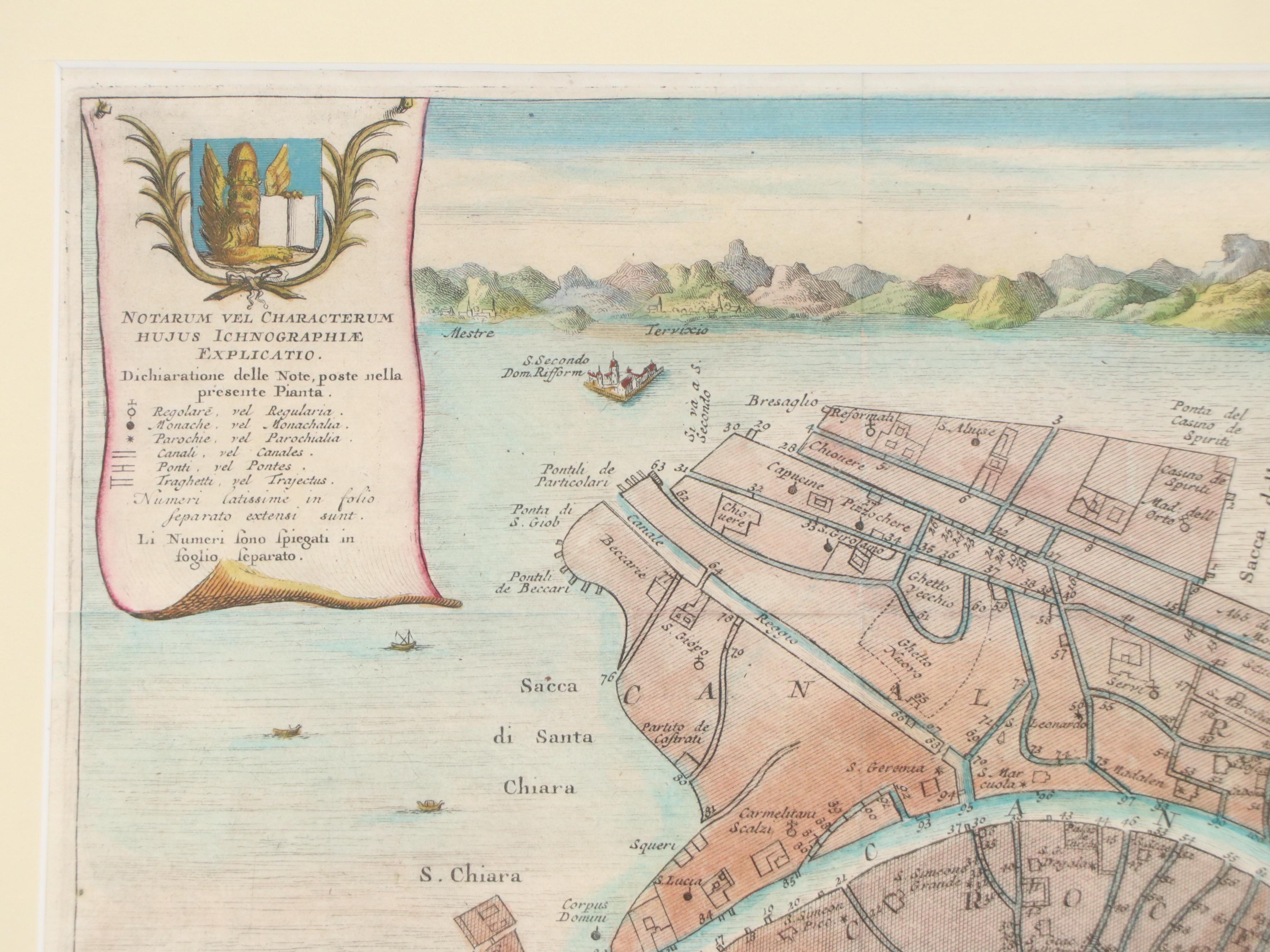 Pieter van der Aa Hand-colored Engraving Map of Venice, 1722