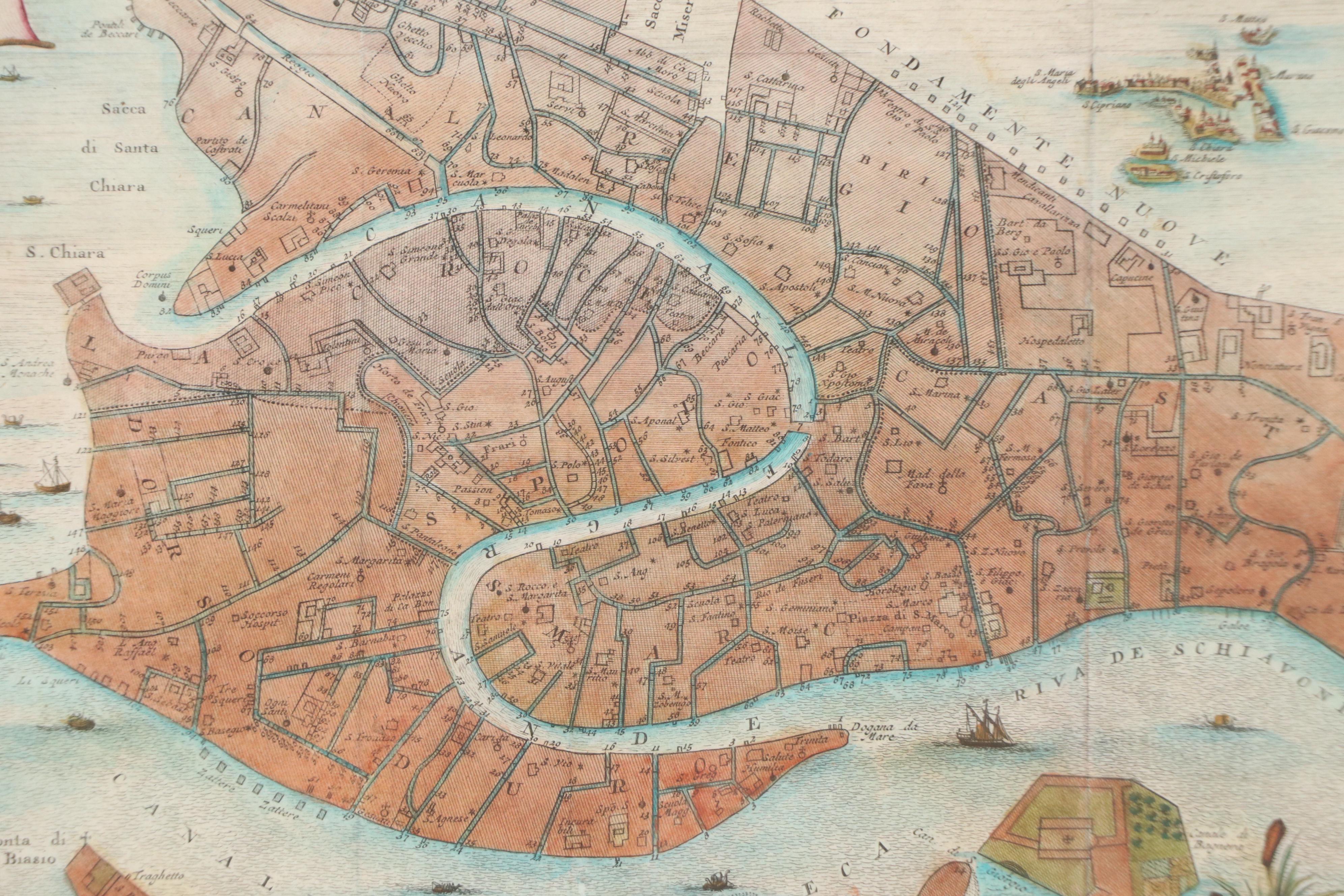 Pieter van der Aa Hand-colored Engraving Map of Venice, 1722