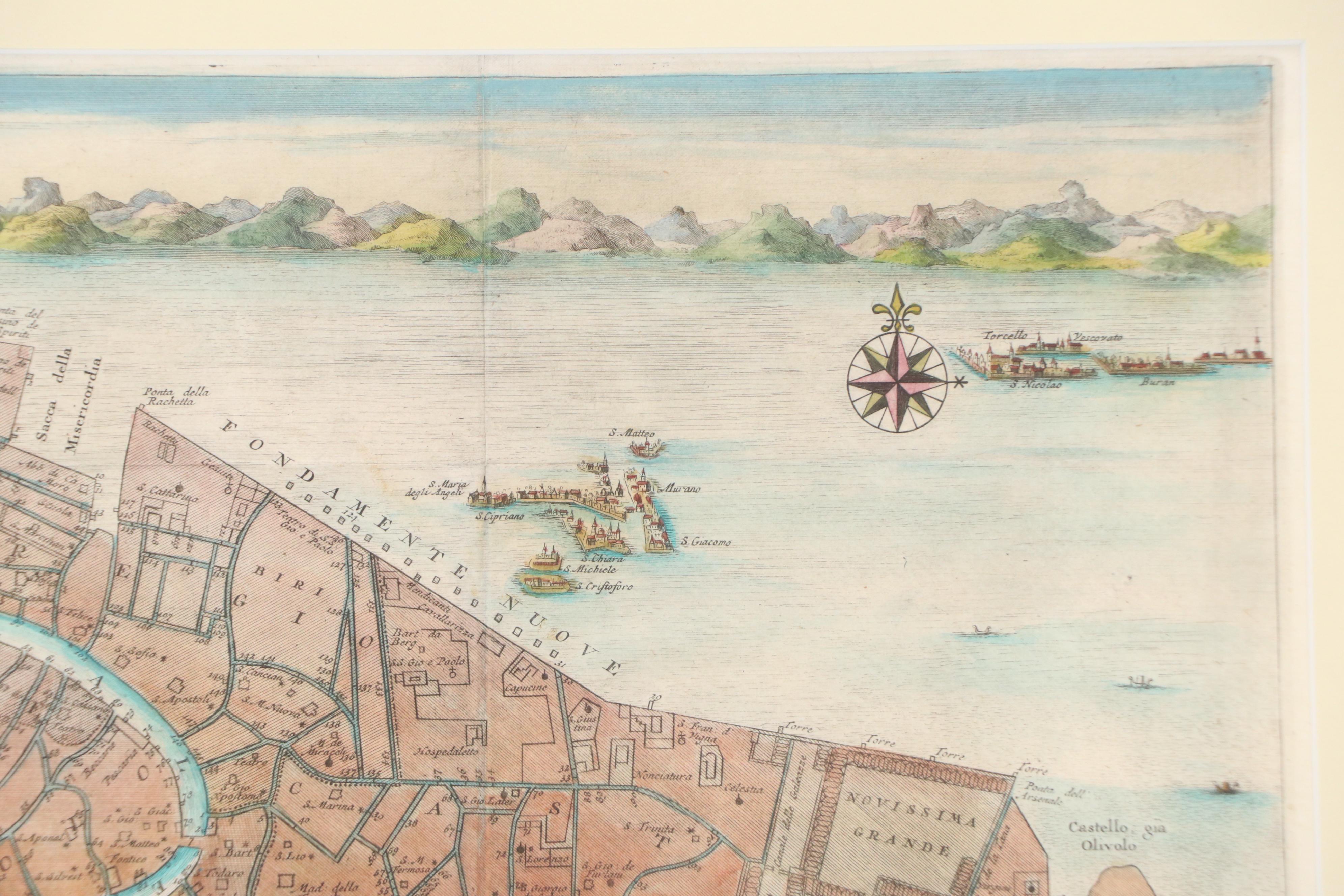 Pieter van der Aa Hand-colored Engraving Map of Venice, 1722