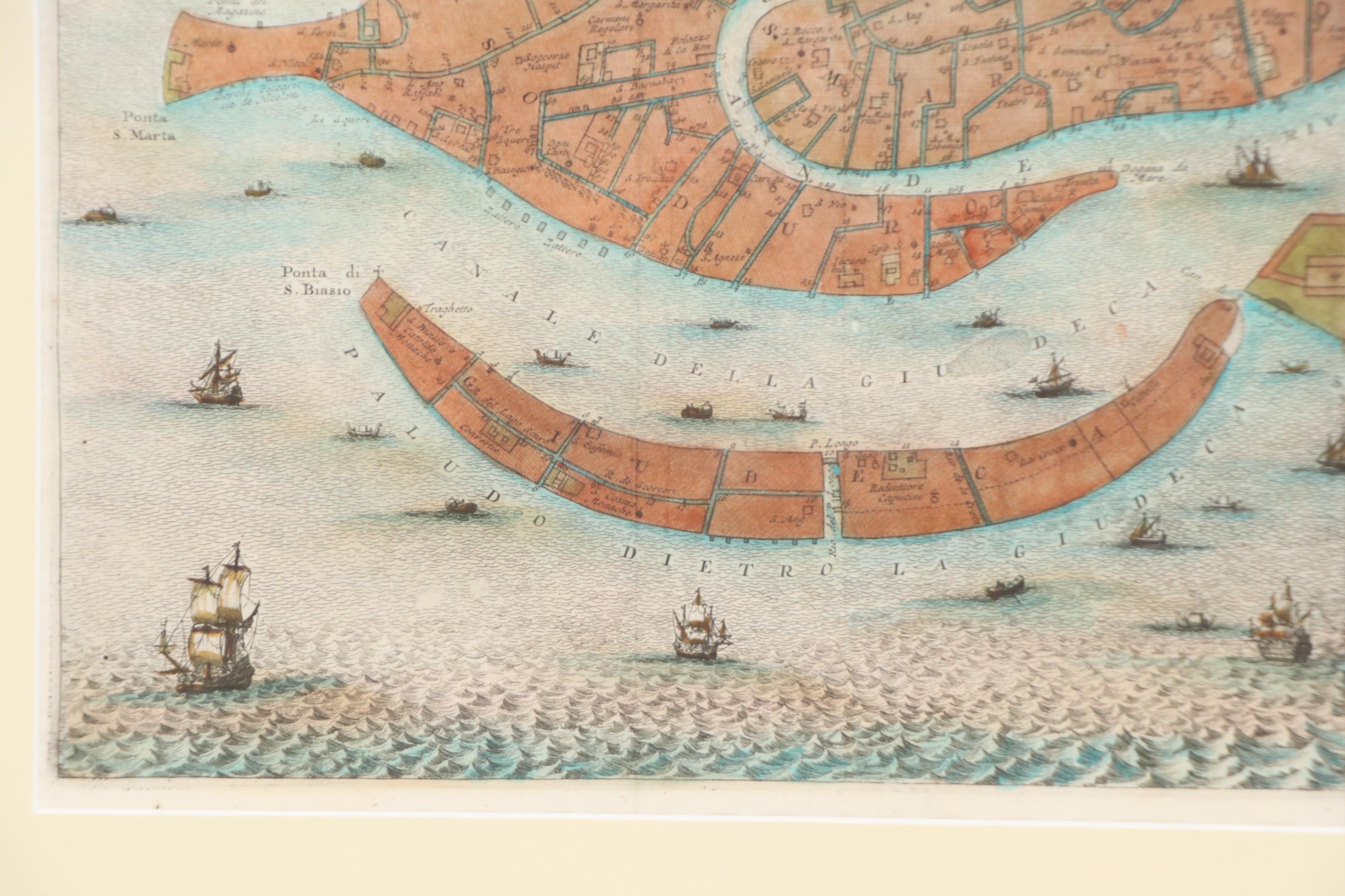 Pieter van der Aa Hand-colored Engraving Map of Venice, 1722
