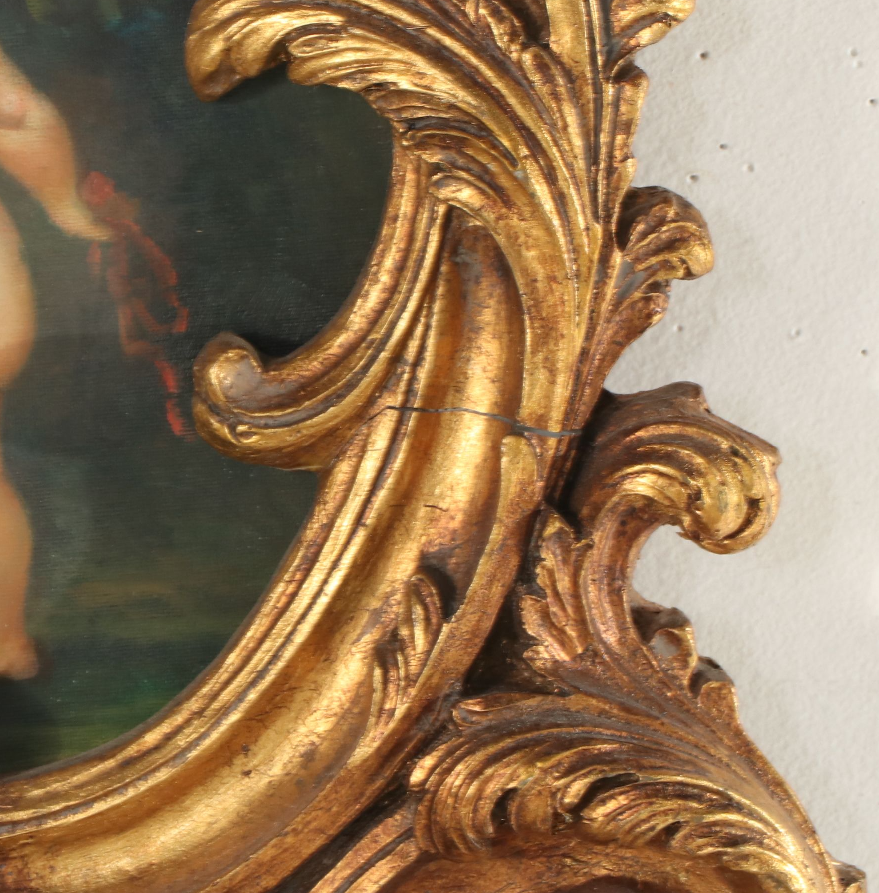 French Baroque Trumeau Mirror with Scene of Putti