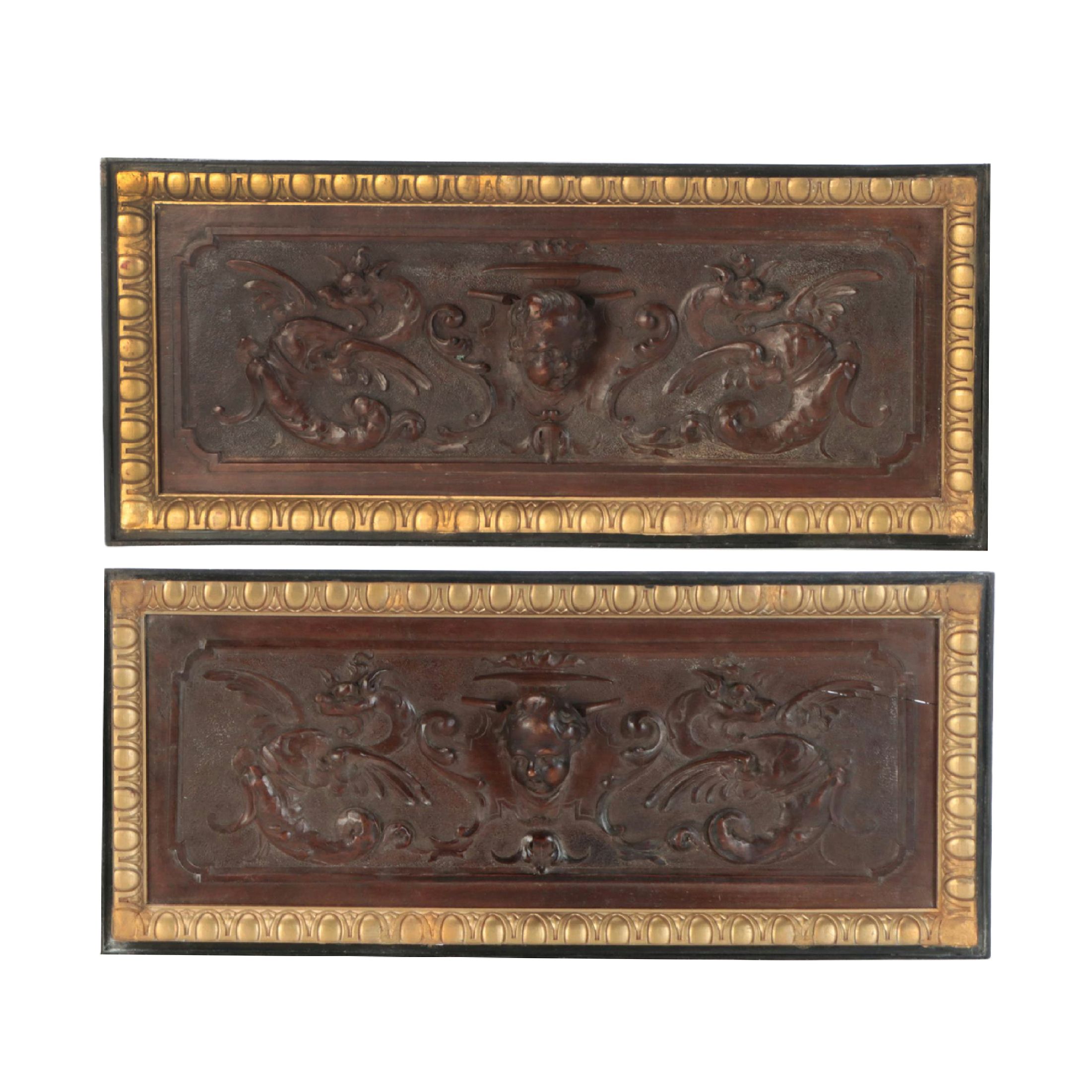 Pair of Renaissance Revival Style Patinated High Relief Panels