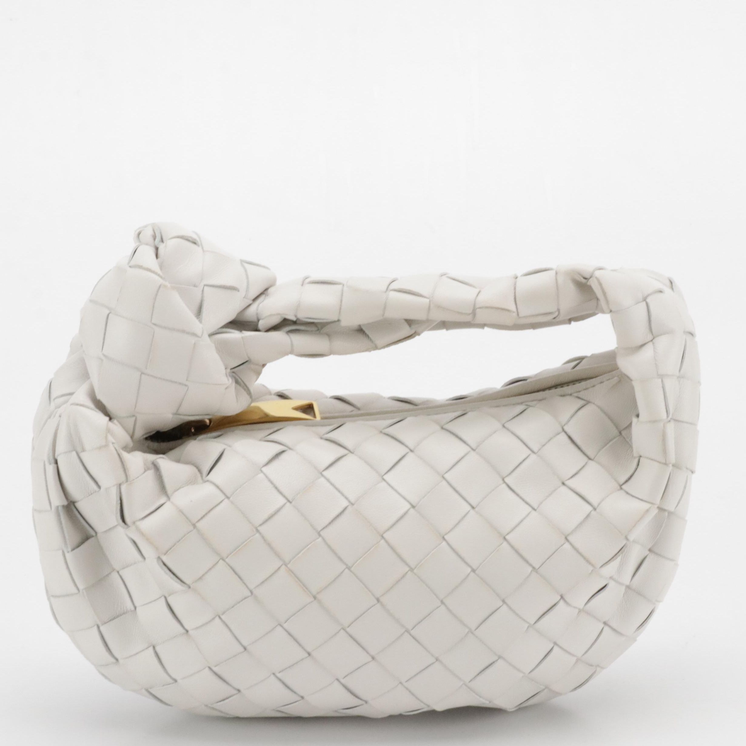 Bottega Veneta Mini Jodie Hobo Bag in Chalk Intrecciato leather