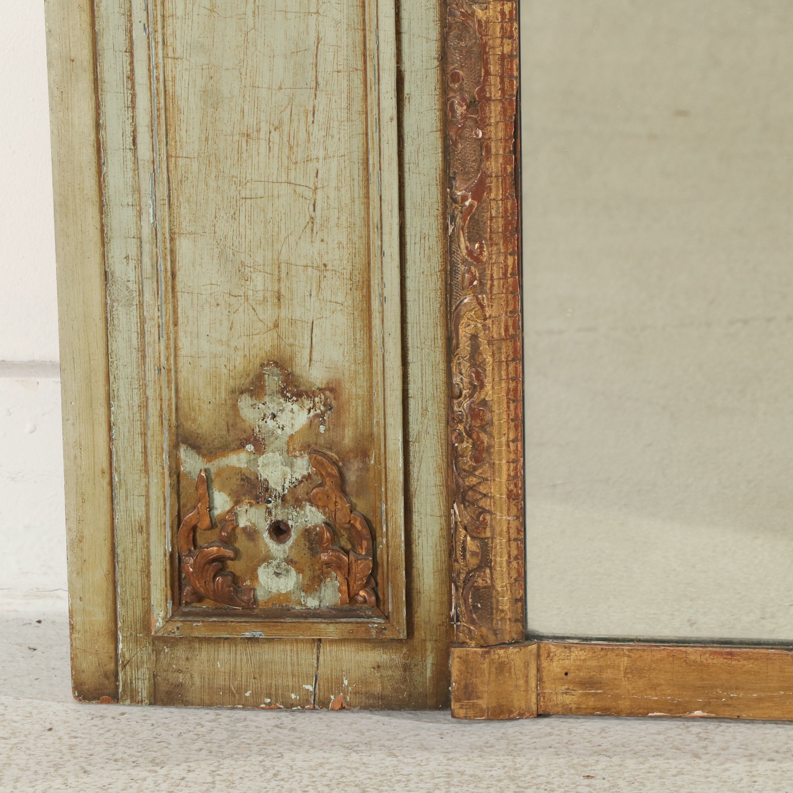 French Louis XVI Style Trumeau Mirror with Putti Pastoral Painting, 19th Century