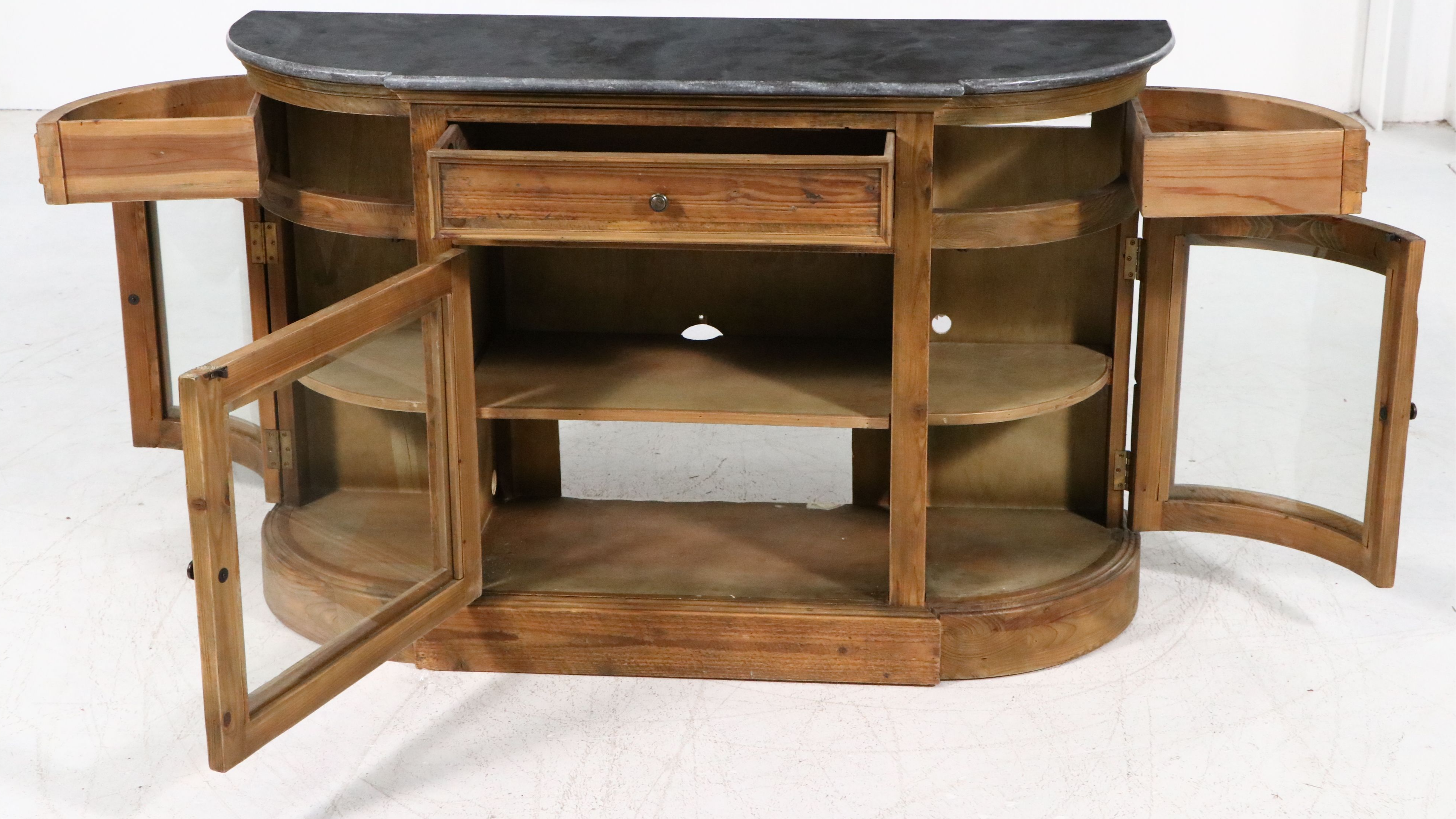 Arhaus "Kensington" Reclaimed Pine Demilune Sideboard with Bluestone Top