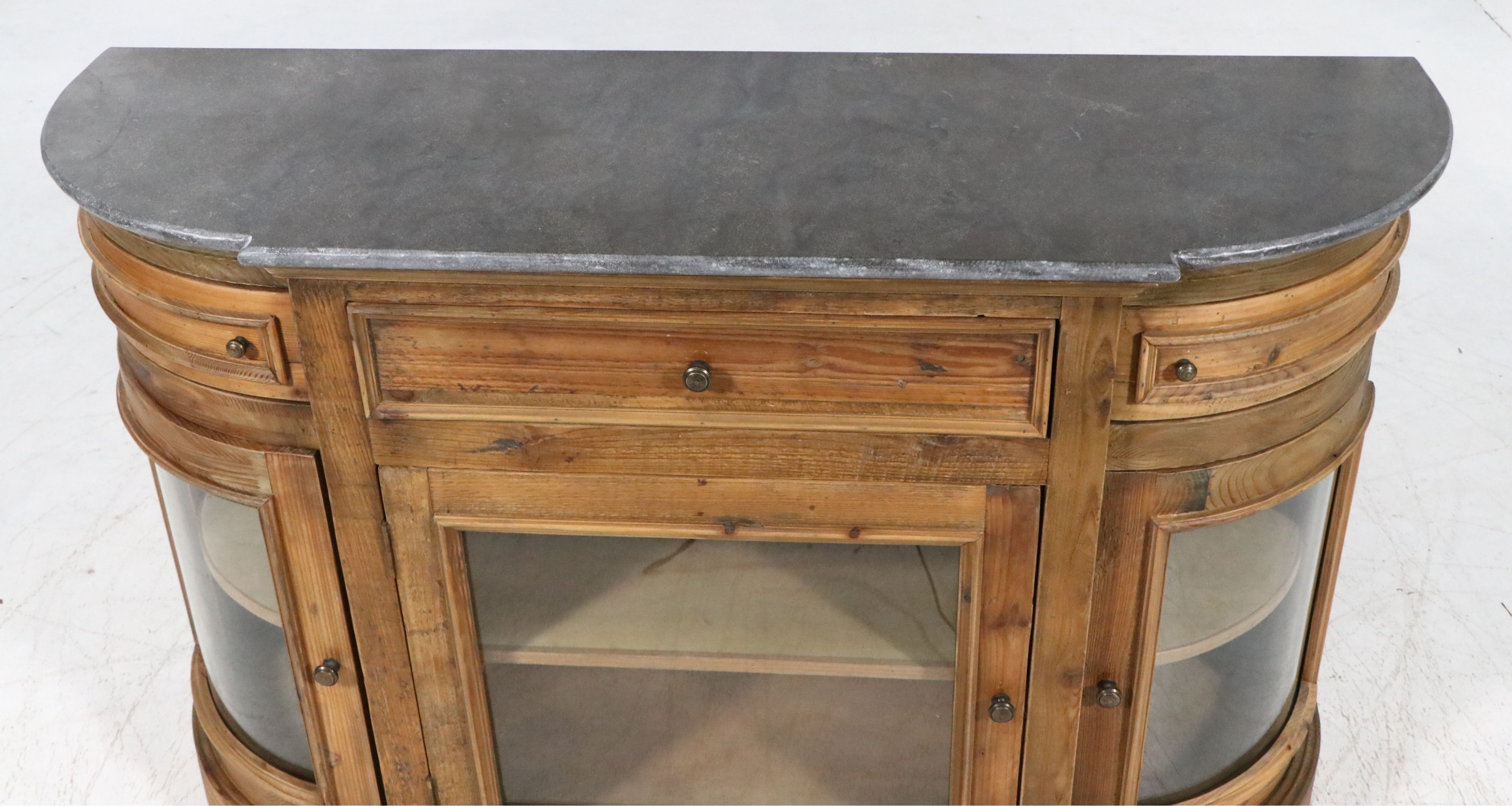 Arhaus "Kensington" Reclaimed Pine Demilune Sideboard with Bluestone Top