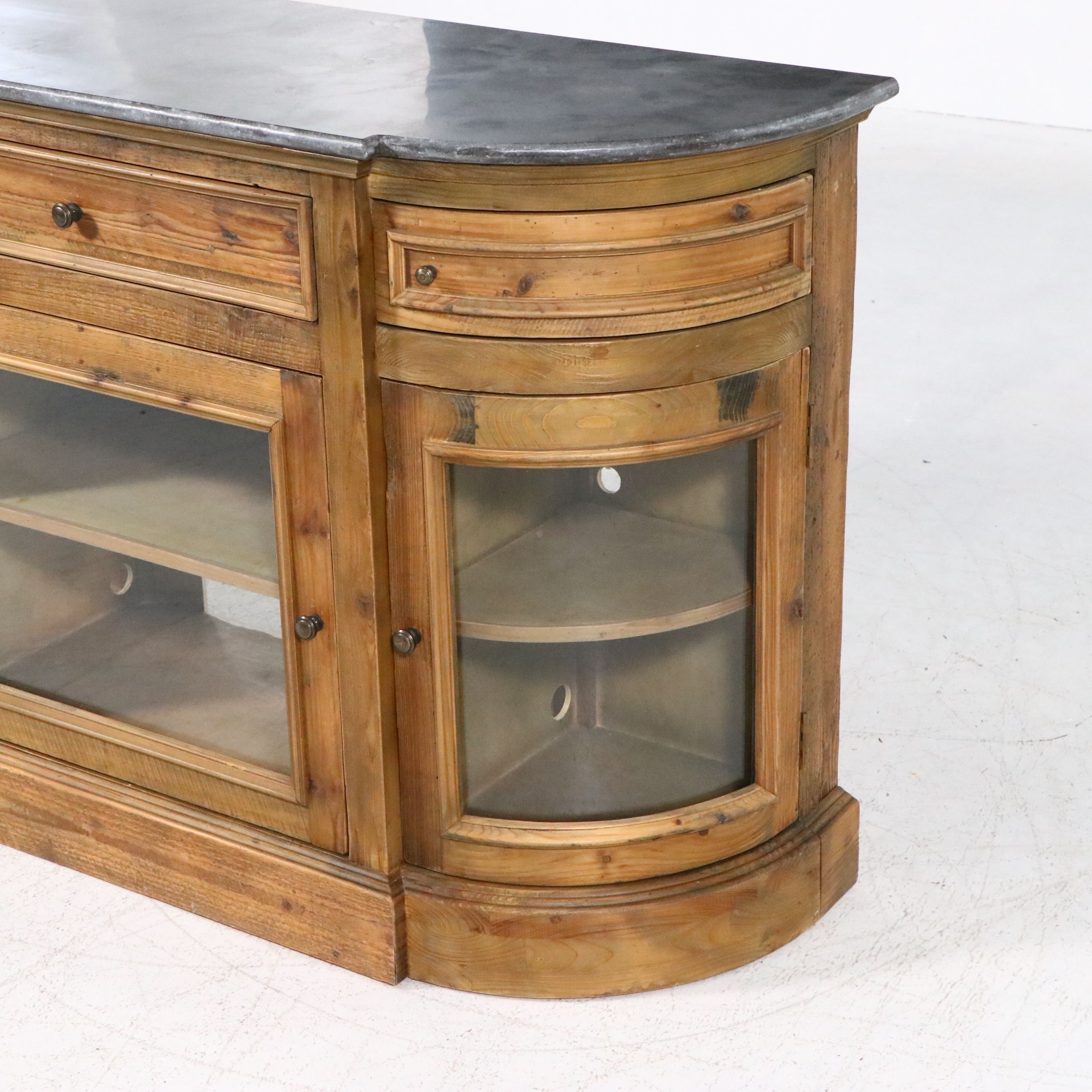 Arhaus "Kensington" Reclaimed Pine Demilune Sideboard with Bluestone Top