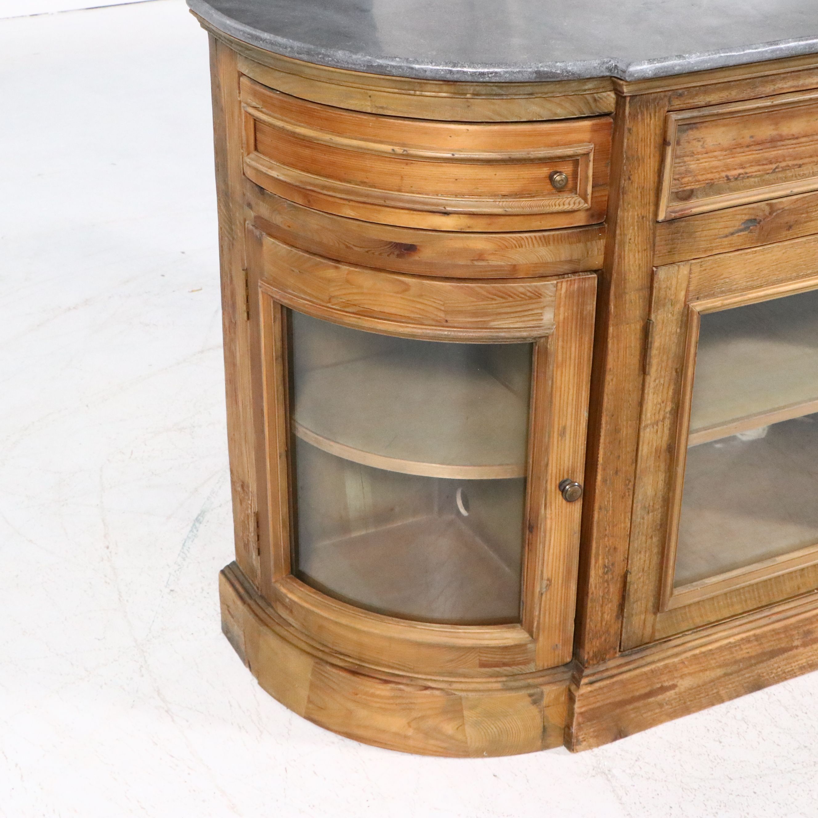 Arhaus "Kensington" Reclaimed Pine Demilune Sideboard with Bluestone Top