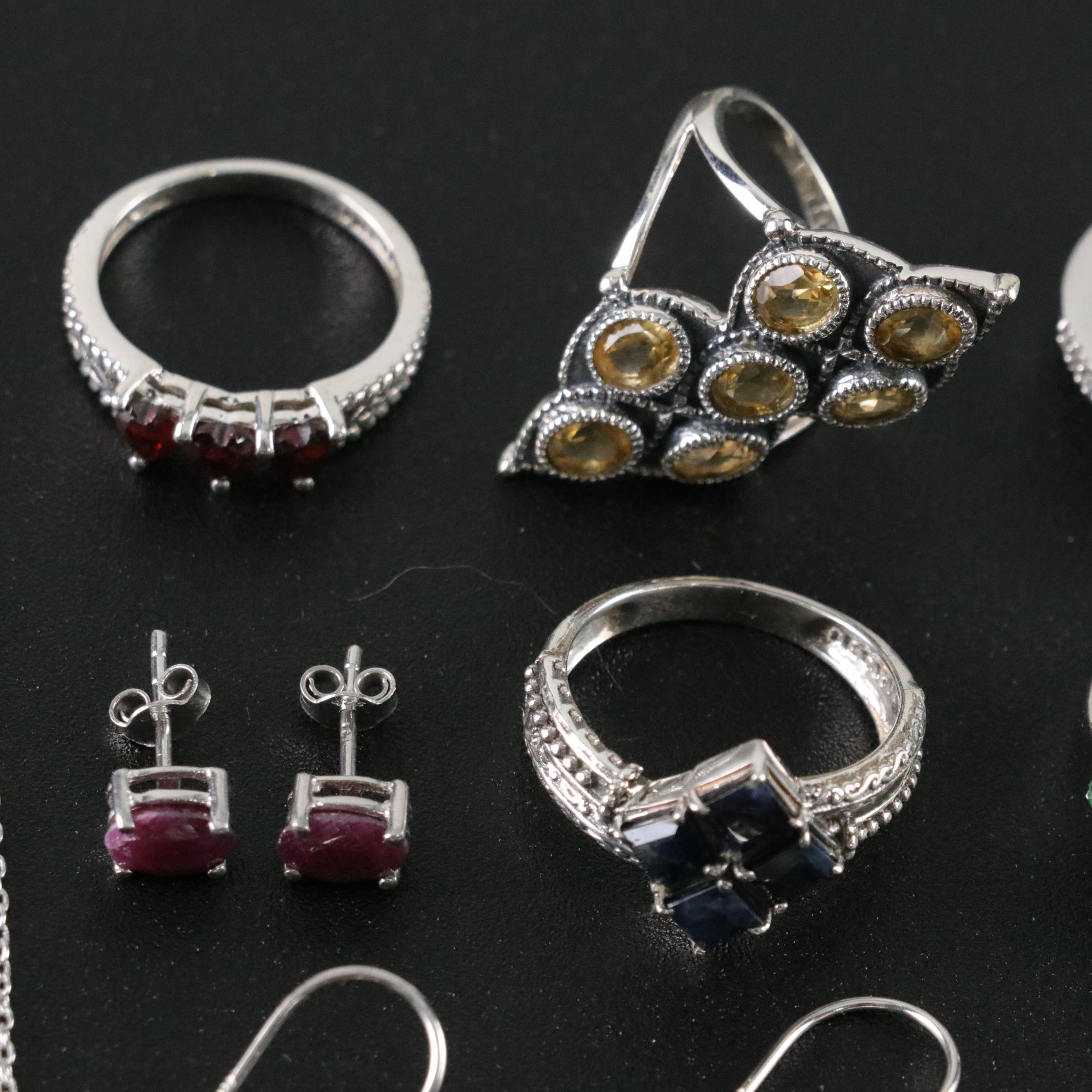 14 Assorted Sterling Silver Rings, Necklaces and Earrings