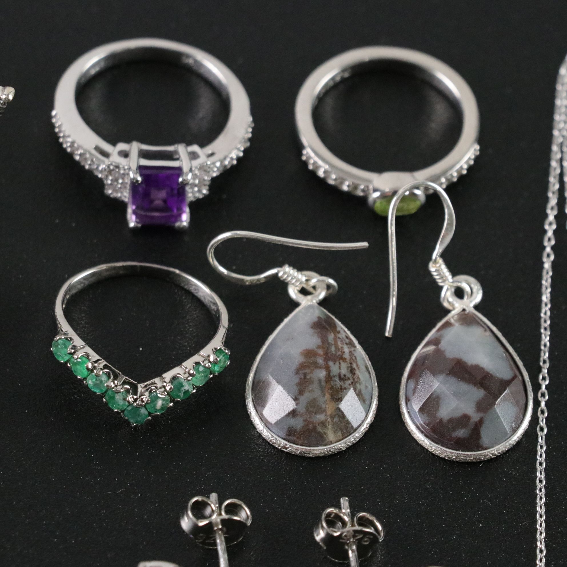 14 Assorted Sterling Silver Rings, Necklaces and Earrings