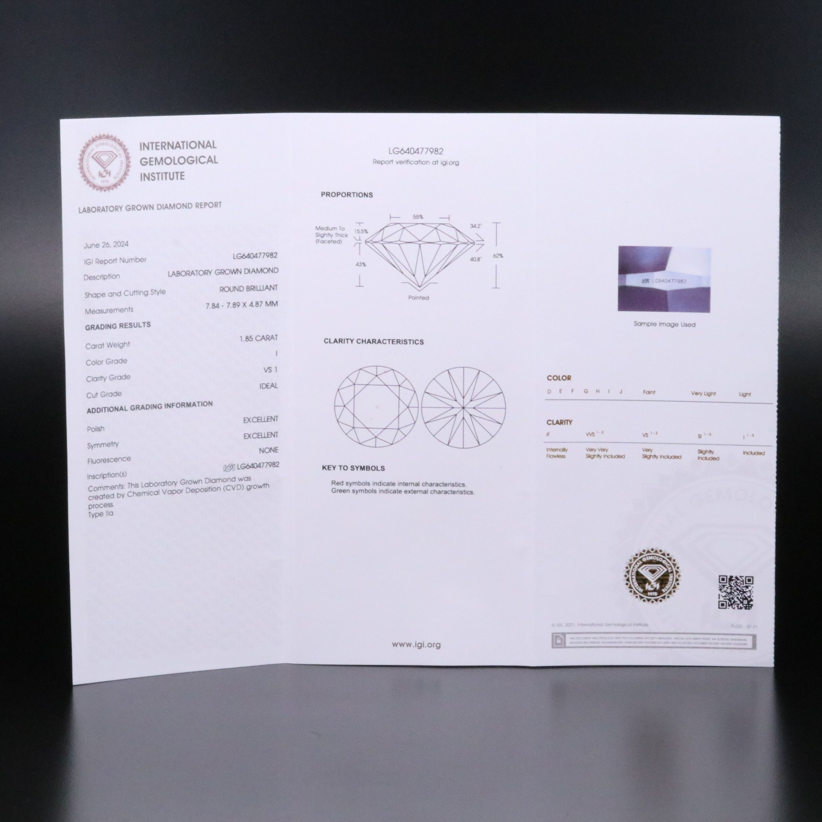Loose 1.85 CT Lab Grown Diamond with IGI Report