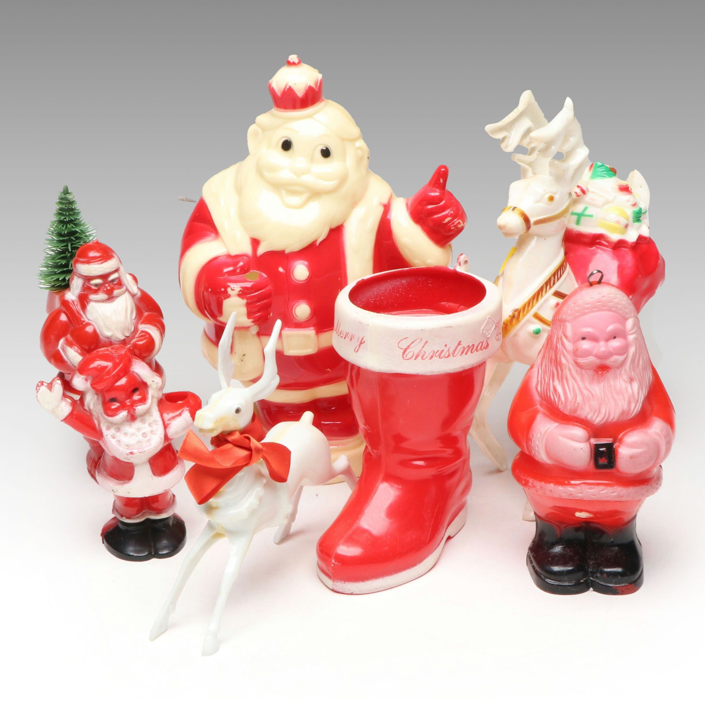 Santa Claus and Reindeer Figurines with More Vintage Christmas Décor