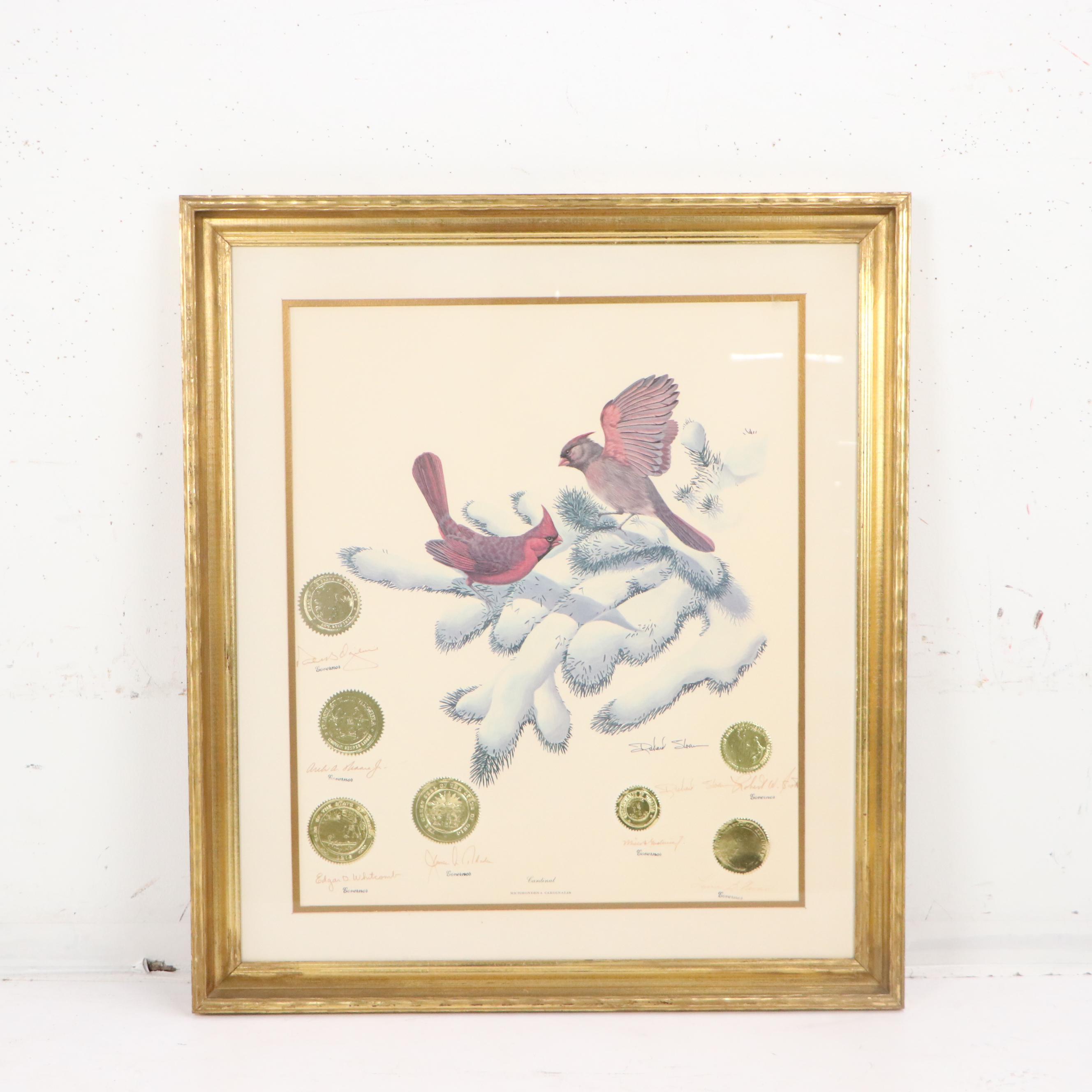 Richard Sloan Offset Lithograph "Cardinal" and Other Cardinal Prints