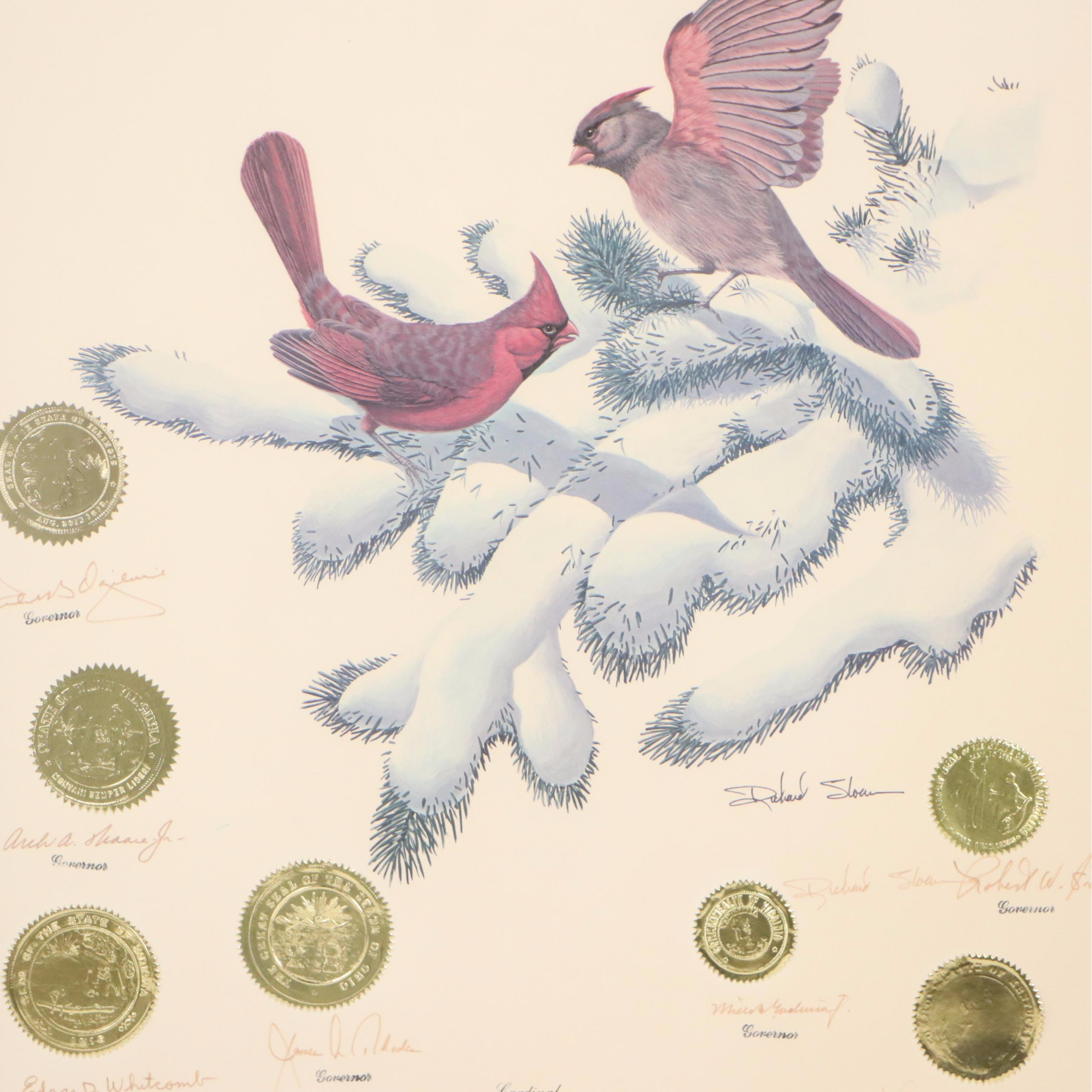 Richard Sloan Offset Lithograph "Cardinal" and Other Cardinal Prints