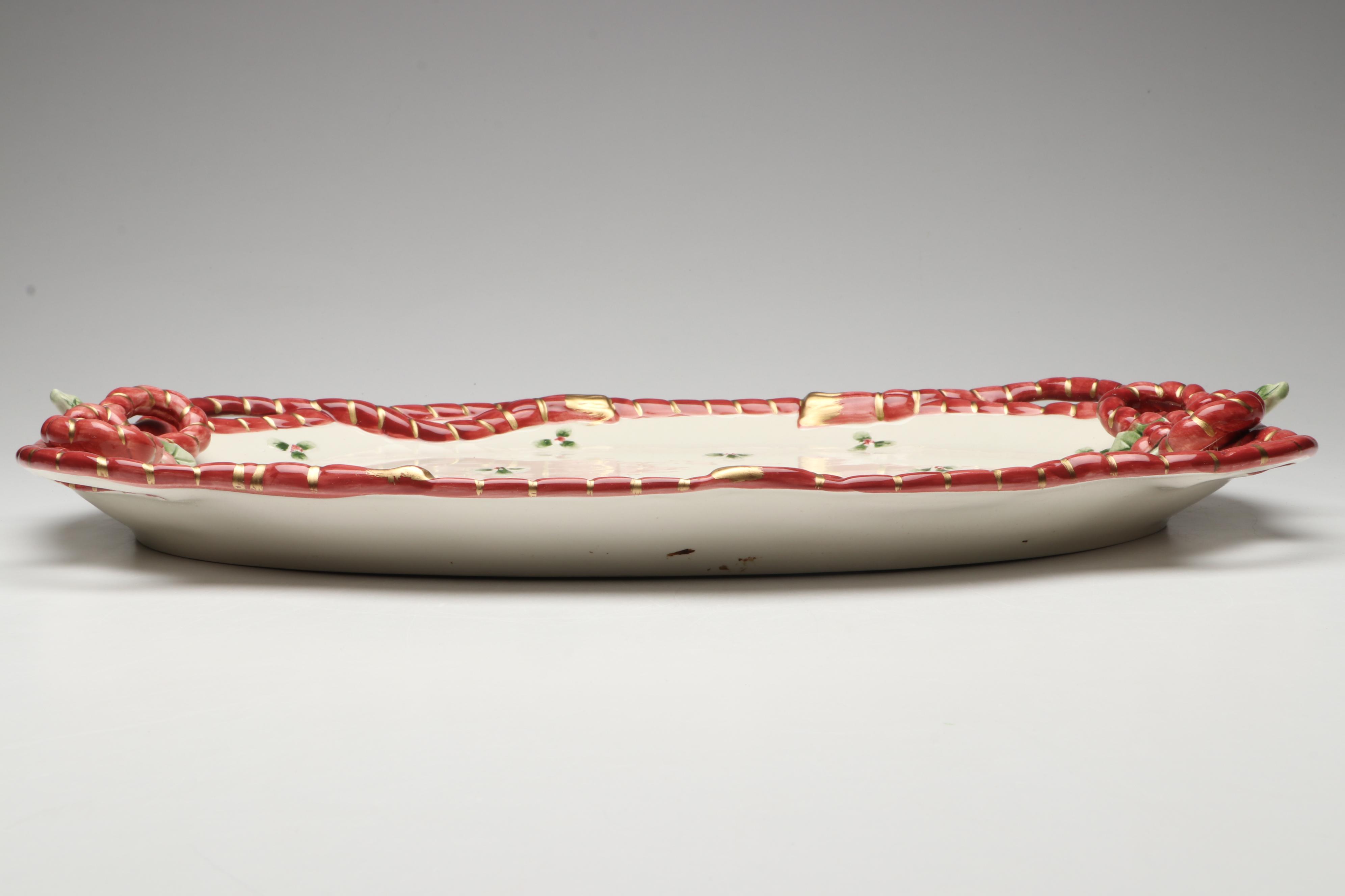 Fitz & Floyd "Old World Santa" Serving Tray with Jim Shore Ornament and Figurine