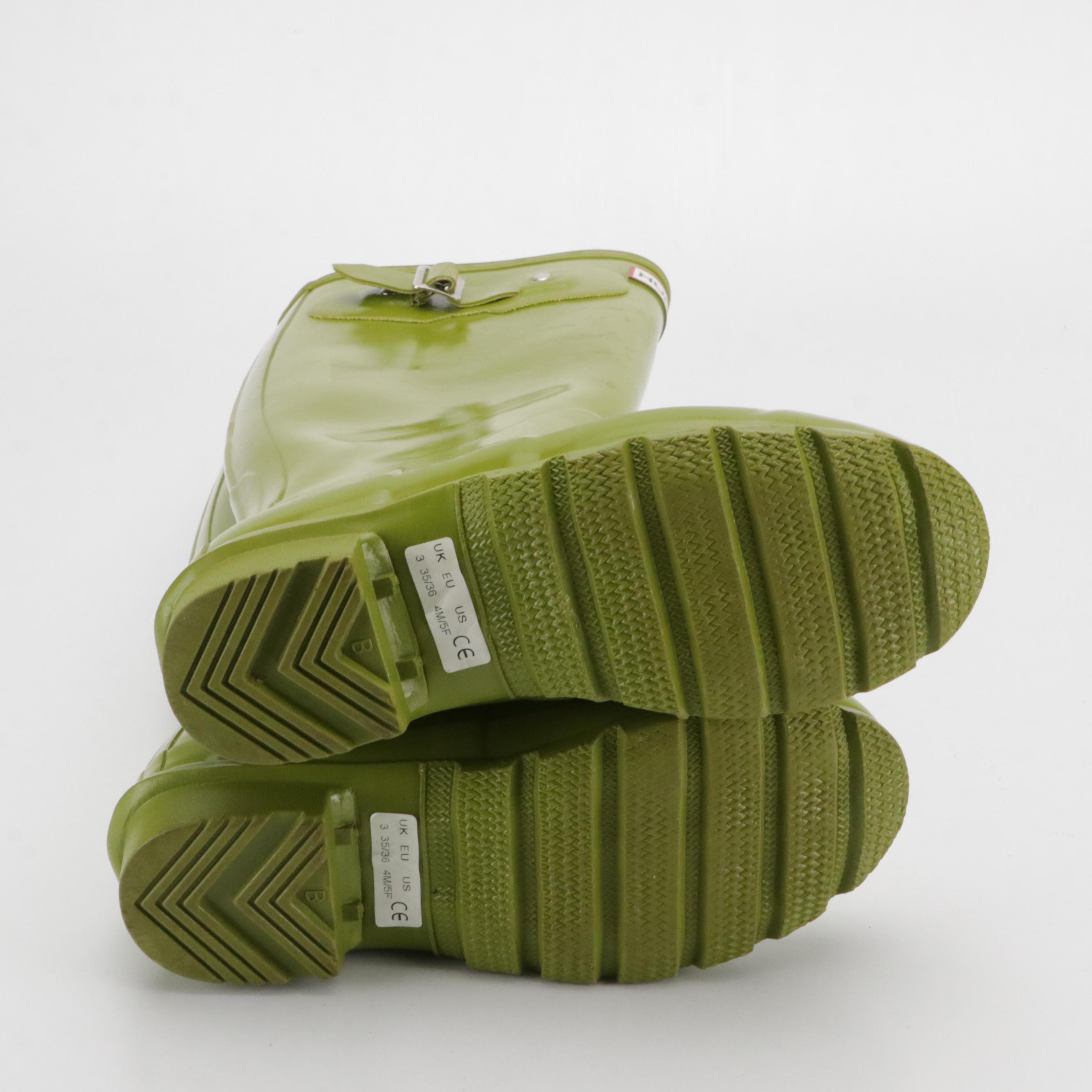 Hunter Original Tall Light Olive Gloss Rain Boots with Fleece Boot Socks