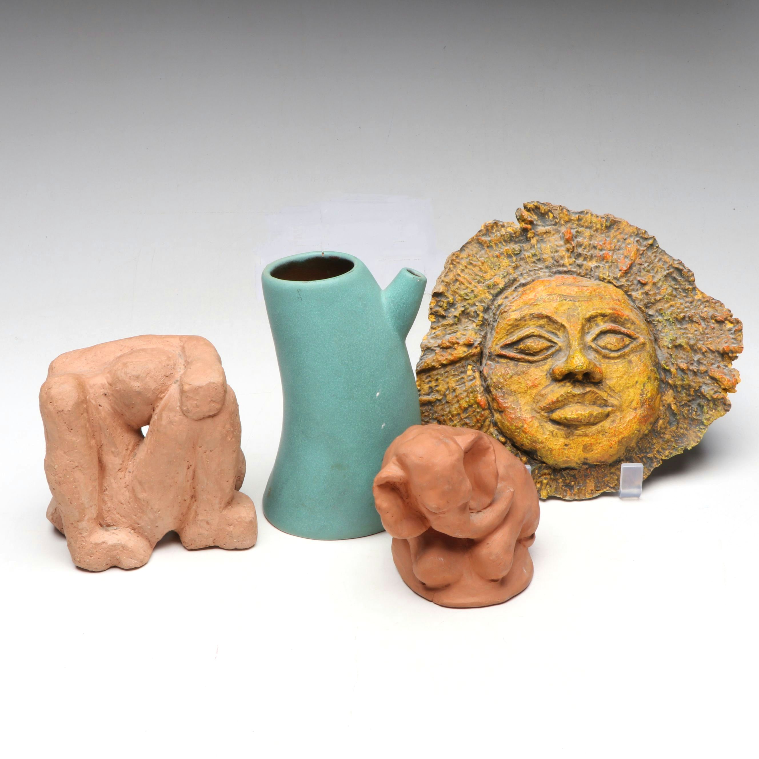 Paul Zentgraf Papier-Mâché Portrait with Other Art Pottery Sculptures and Vessel