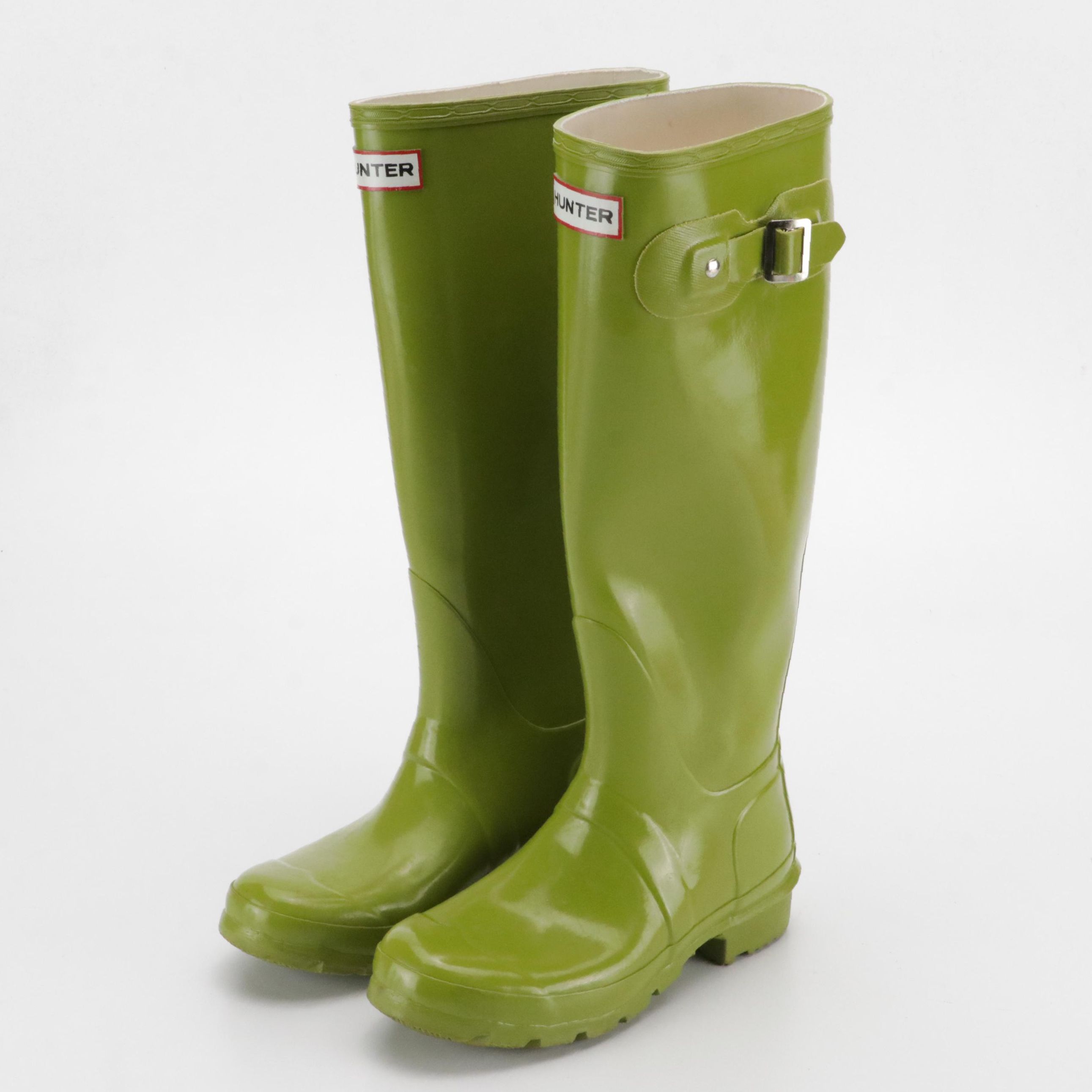 Hunter Original Tall Light Olive Gloss Rain Boots with Fleece Boot Socks