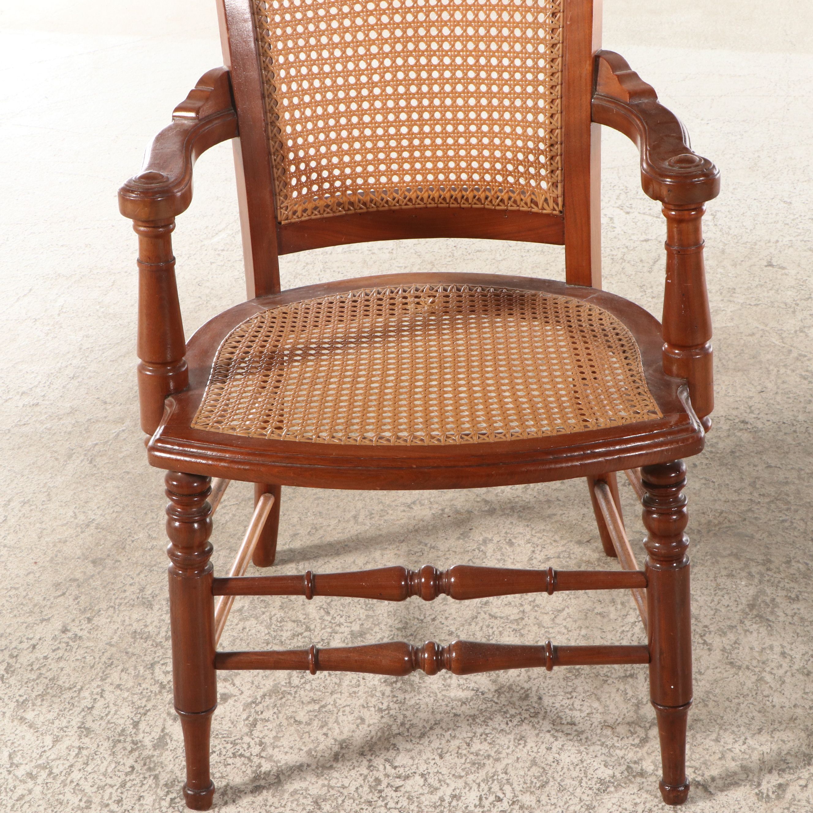 Two Late Victorian Walnut and Burl Wood Chairs with Woven Cane Seating