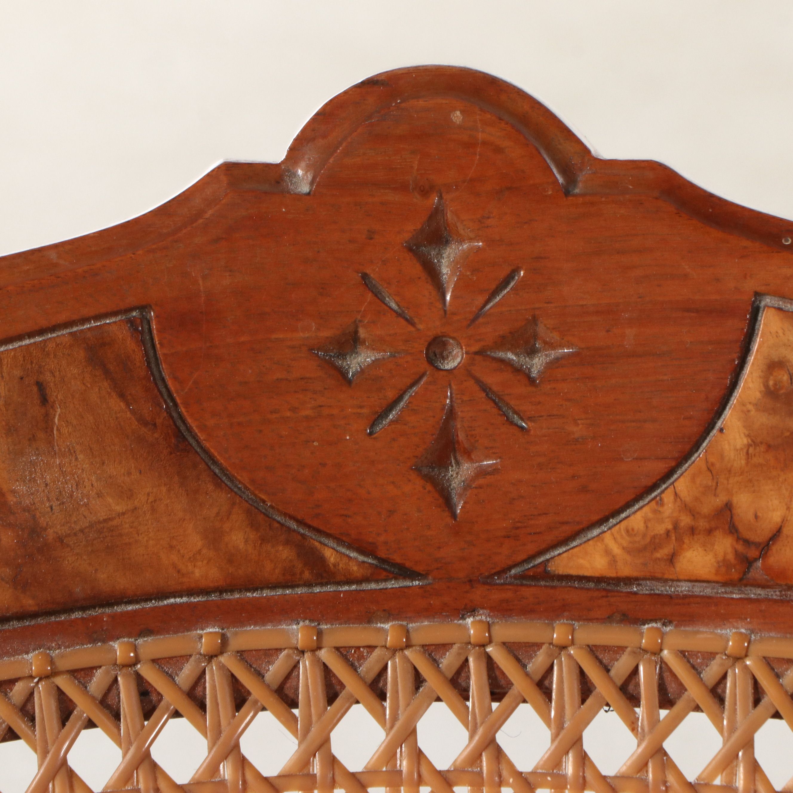 Two Late Victorian Walnut and Burl Wood Chairs with Woven Cane Seating
