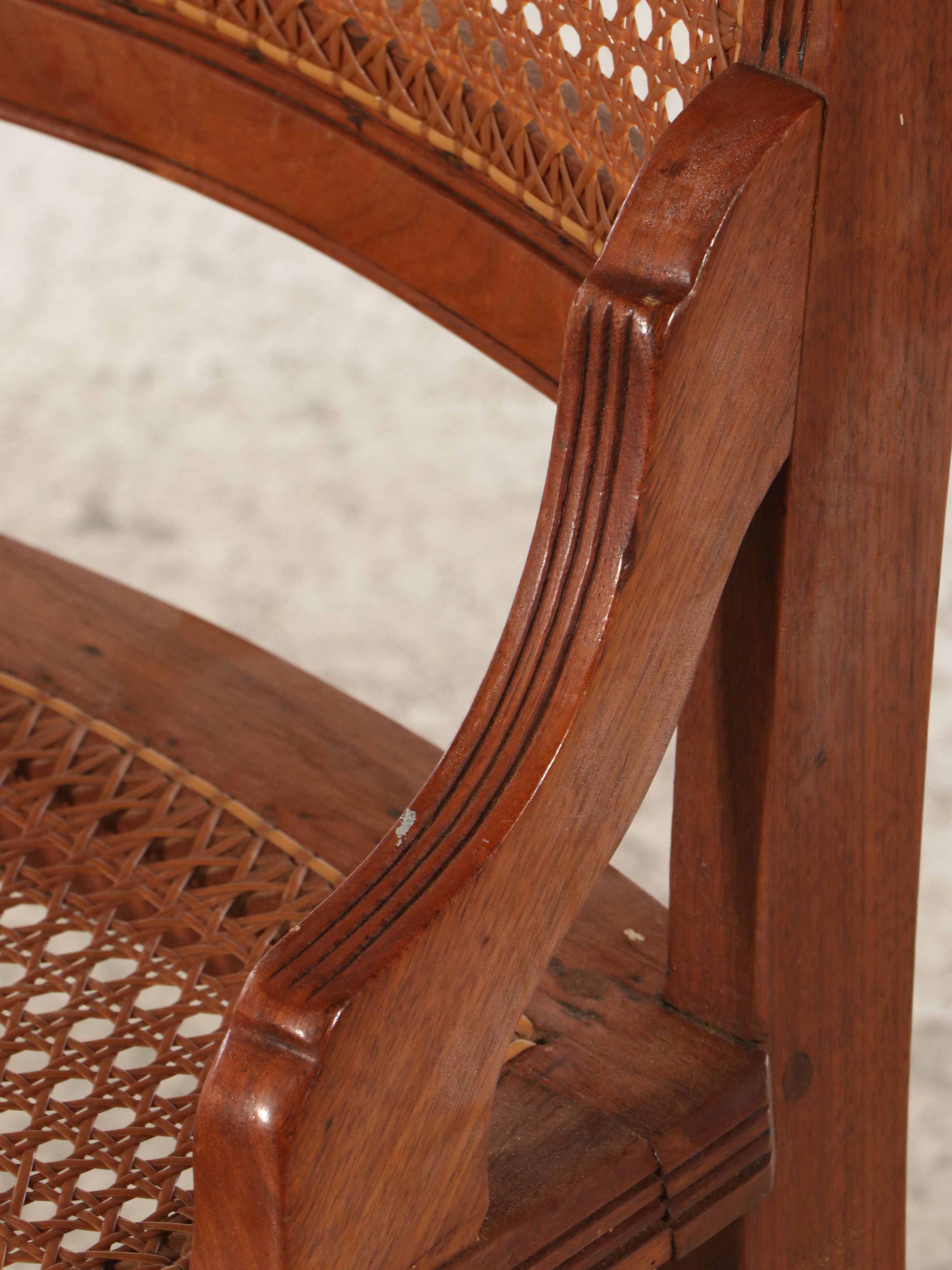 Two Late Victorian Walnut and Burl Wood Chairs with Woven Cane Seating