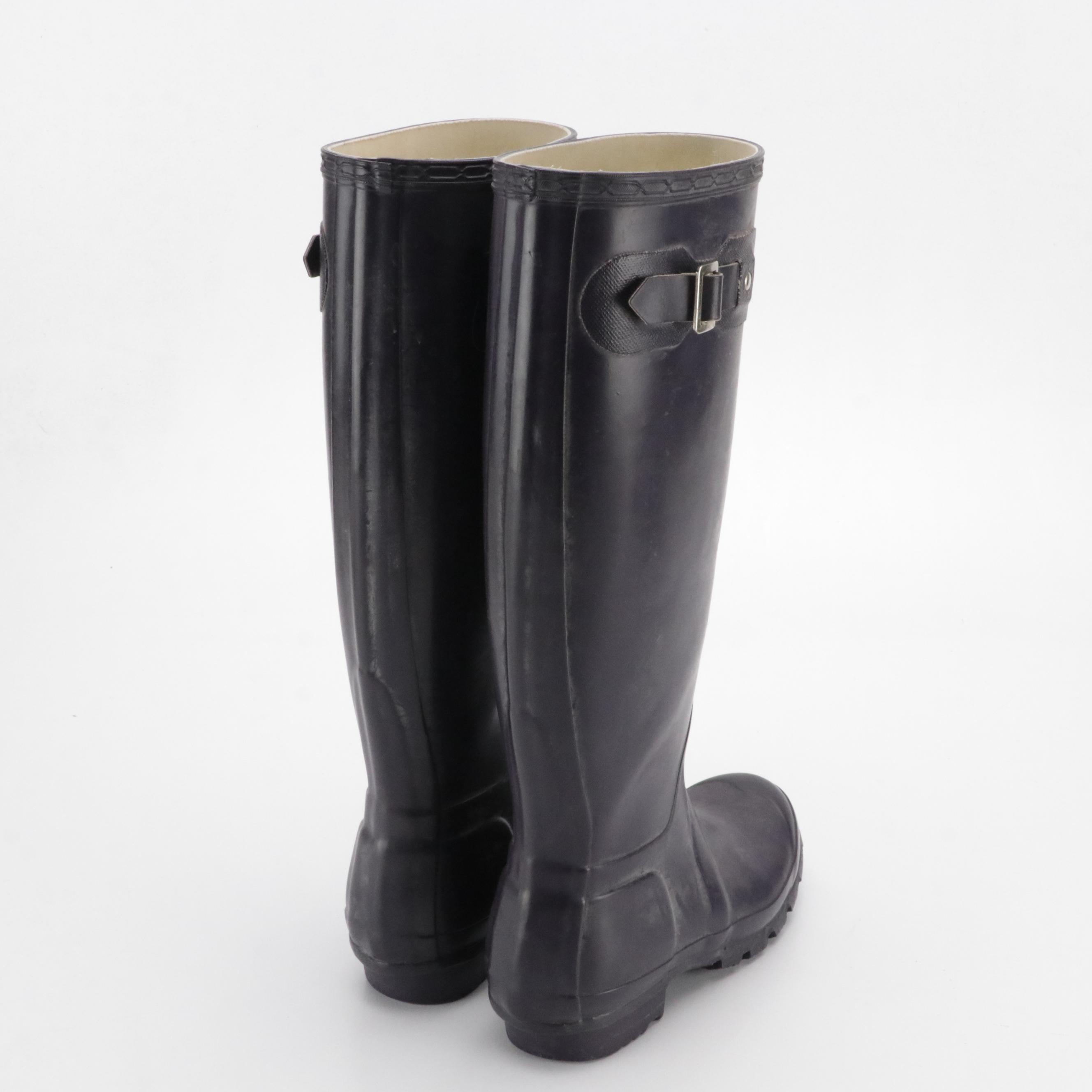 Hunter Original Tall Dark Purple Rain Boots with Fleece Boot Socks