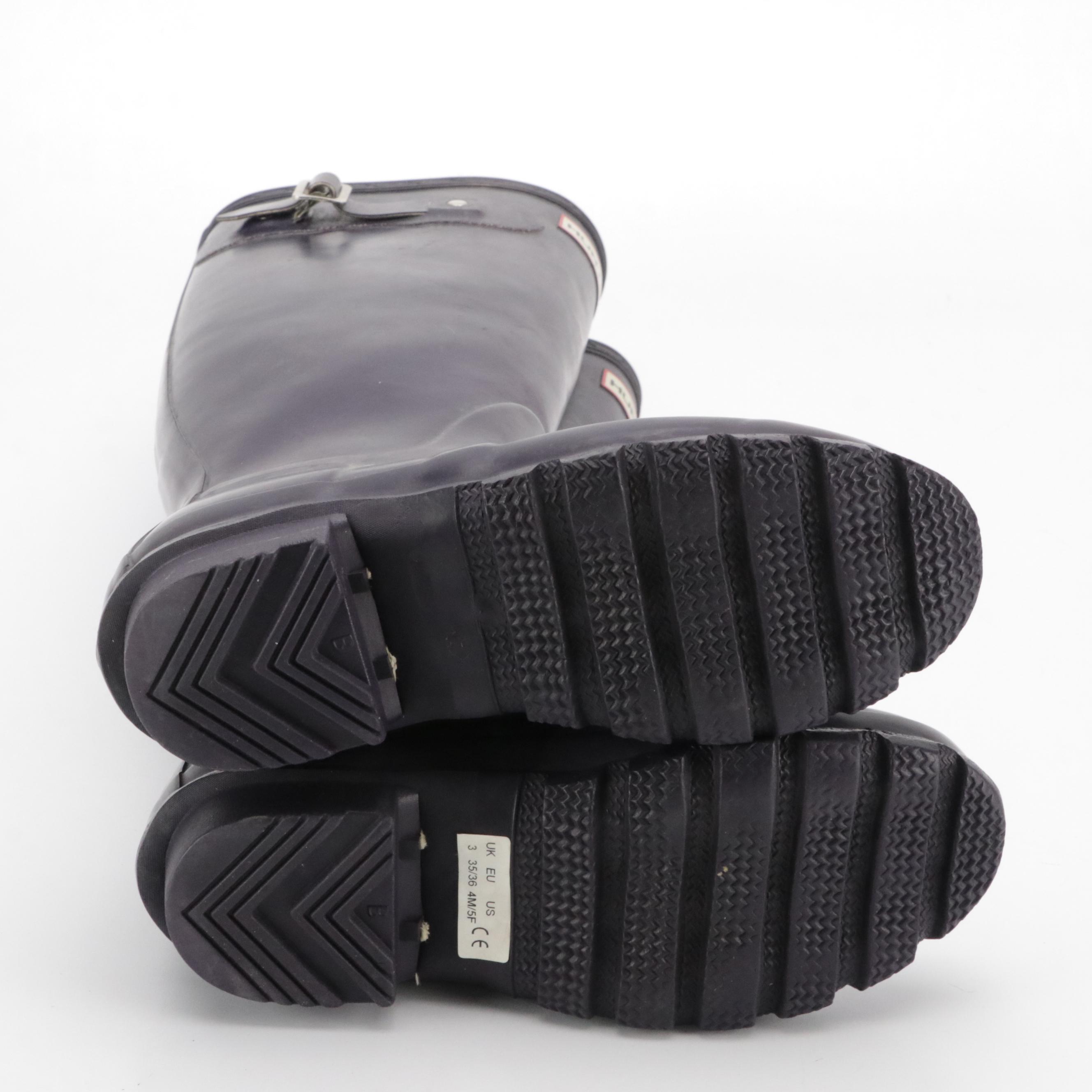 Hunter Original Tall Dark Purple Rain Boots with Fleece Boot Socks