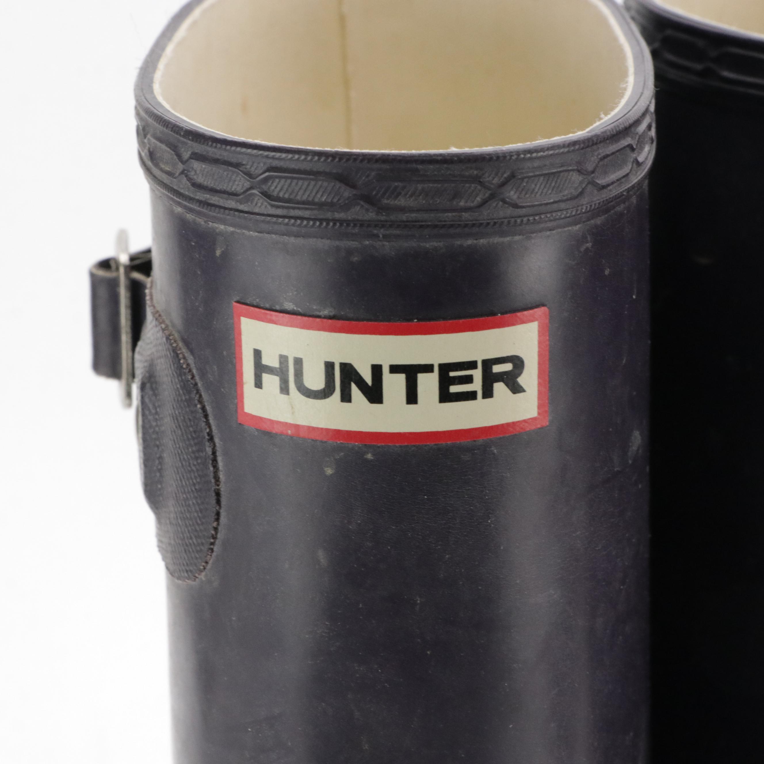 Hunter Original Tall Dark Purple Rain Boots with Fleece Boot Socks